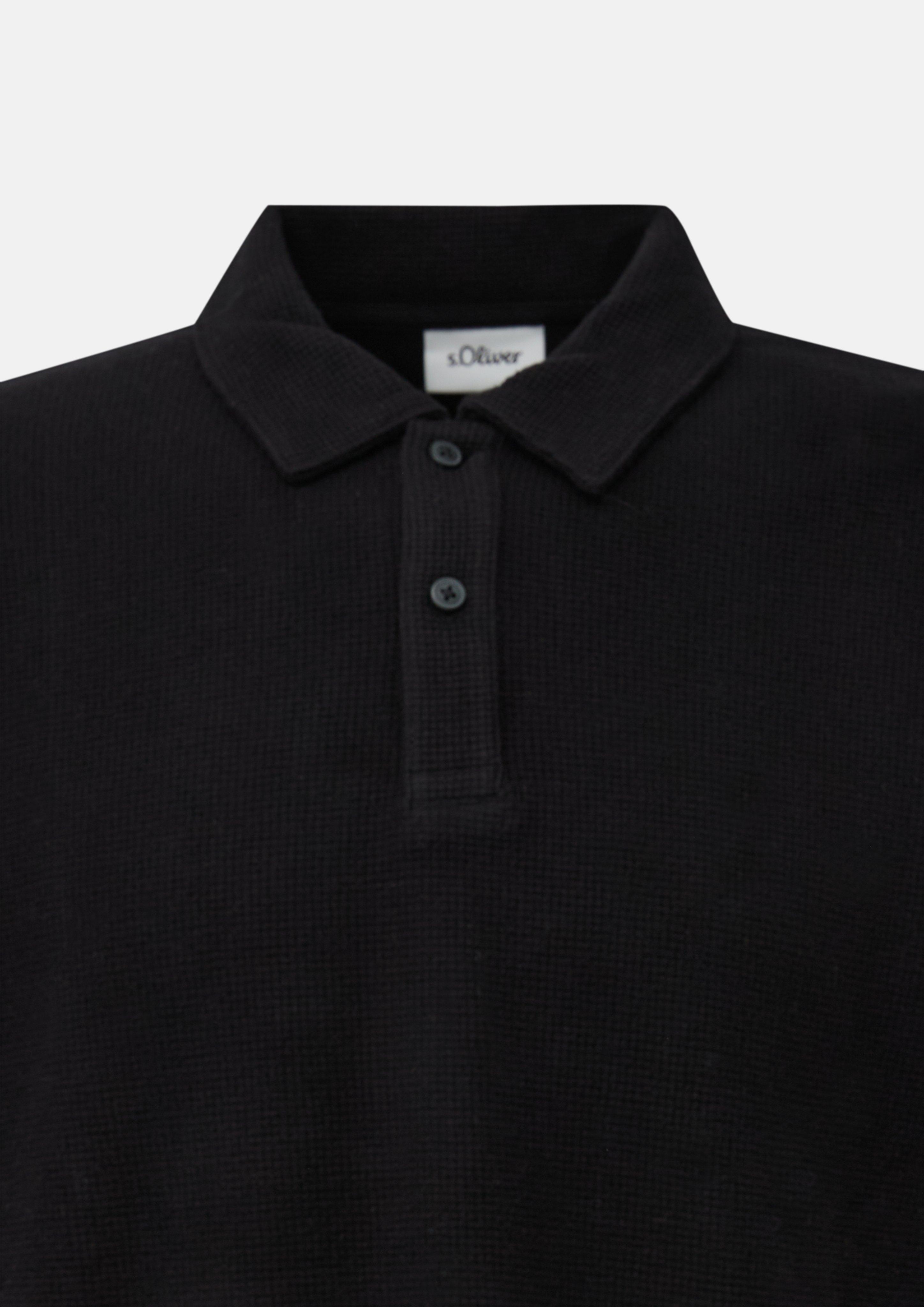 Herren Weiches Poloshirt aus gerautem Waffel-Jersey in schwarz von s.Oliver