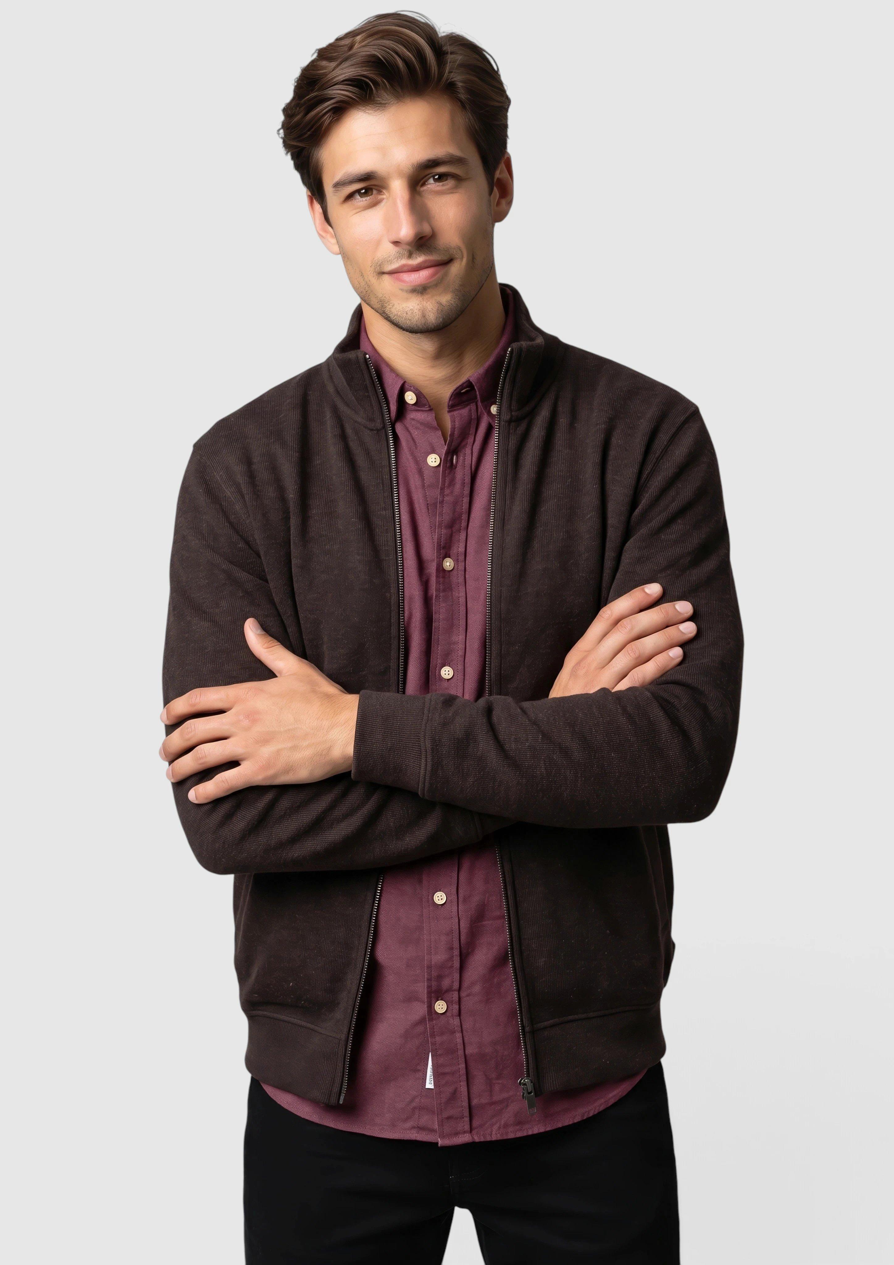 Mélange Sweatshirt Jacket with Side Pockets in dark brown by s.Oliver