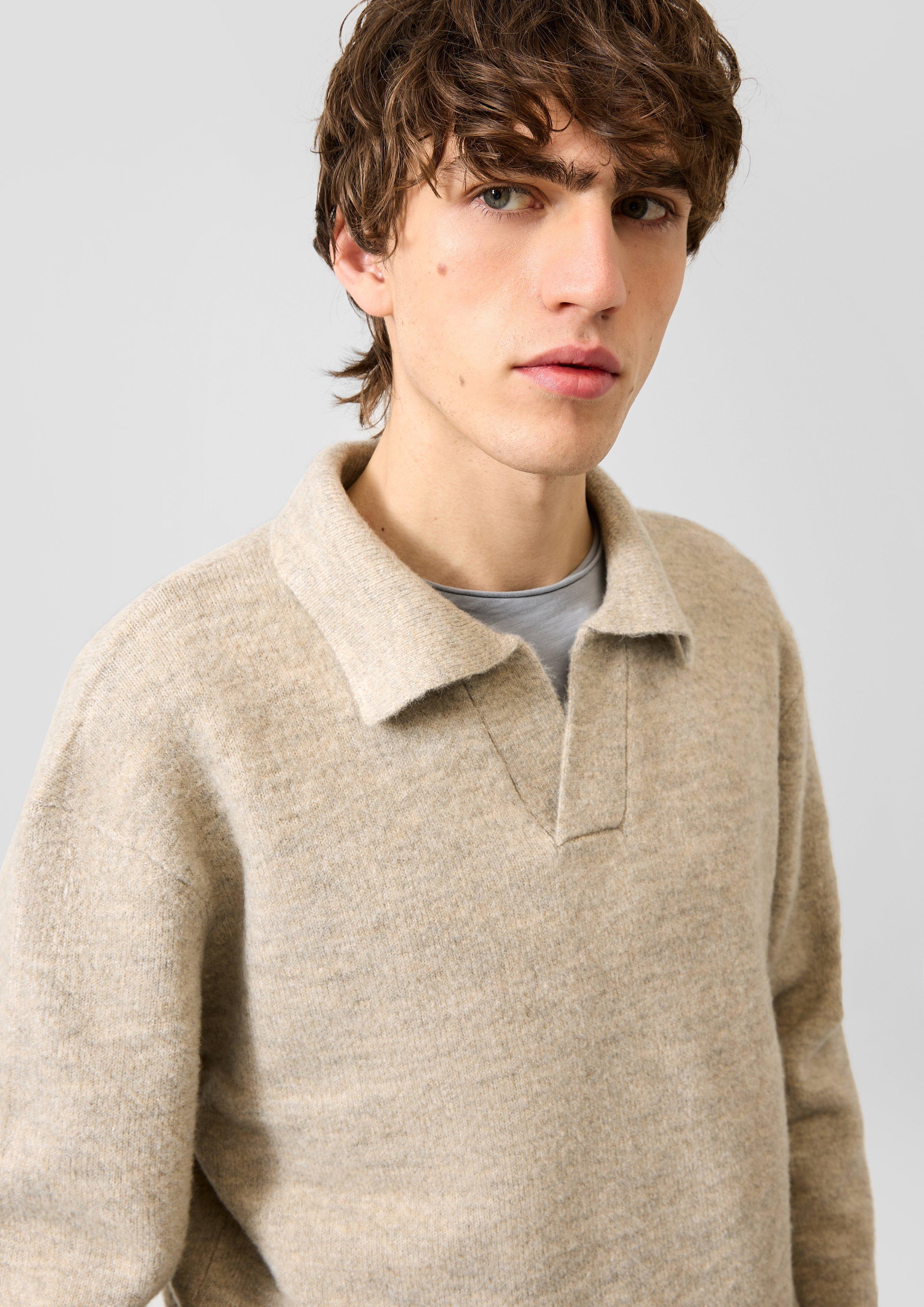 Men Knitted pullover in beige by QS
