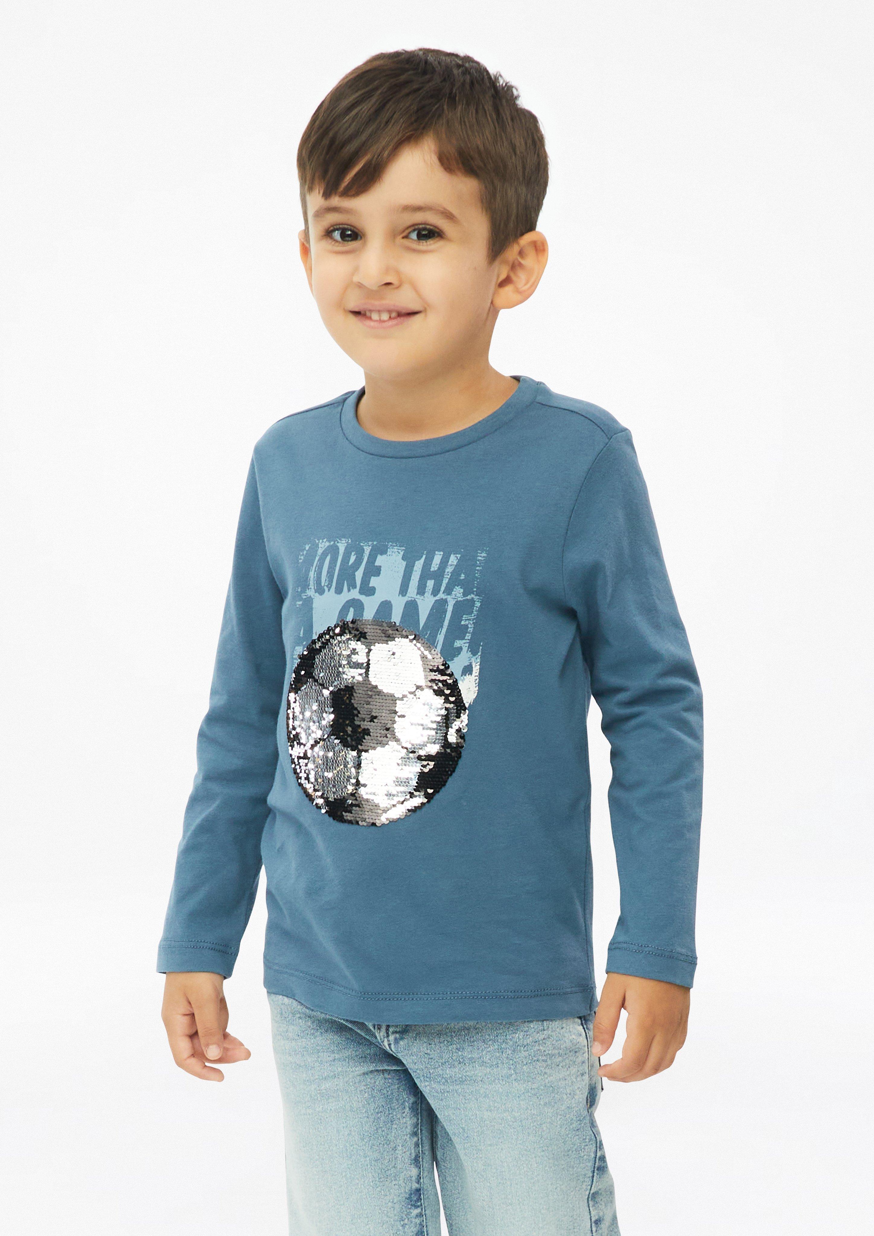 Langarmshirt mit Pailletten-Artwork in Farbe blau von s.Oliver