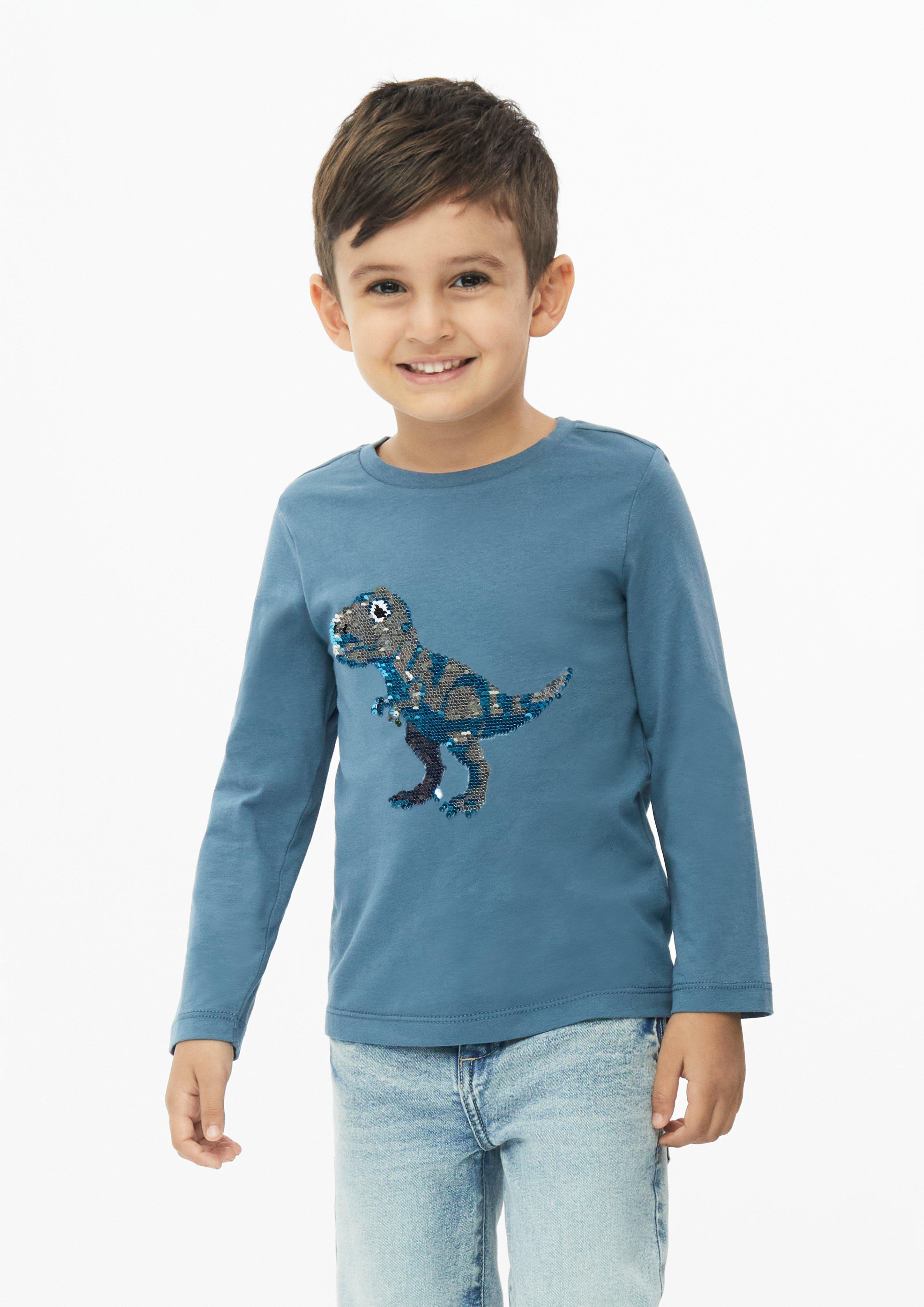 Langarmshirt mit Pailletten-Artwork in Farbe blau von s.Oliver