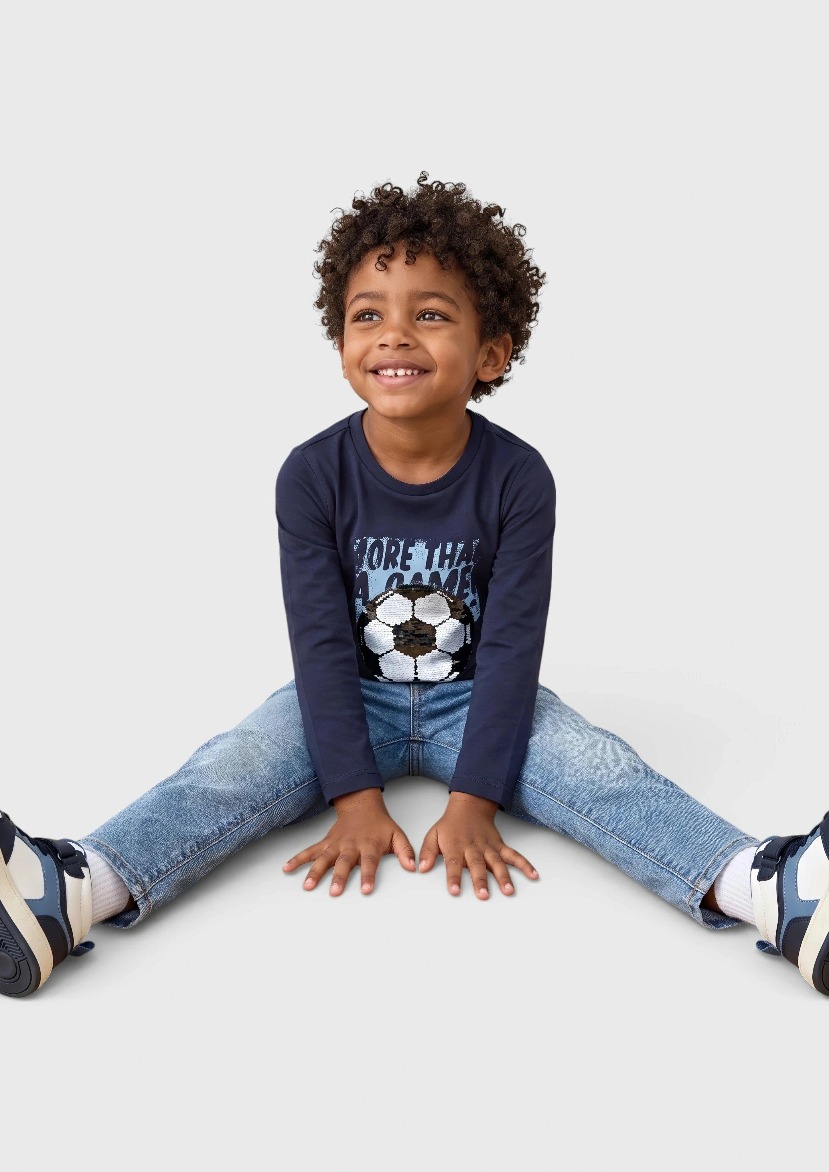 T-shirt met lange mouwen en paillettenmotief in navy van s.Oliver