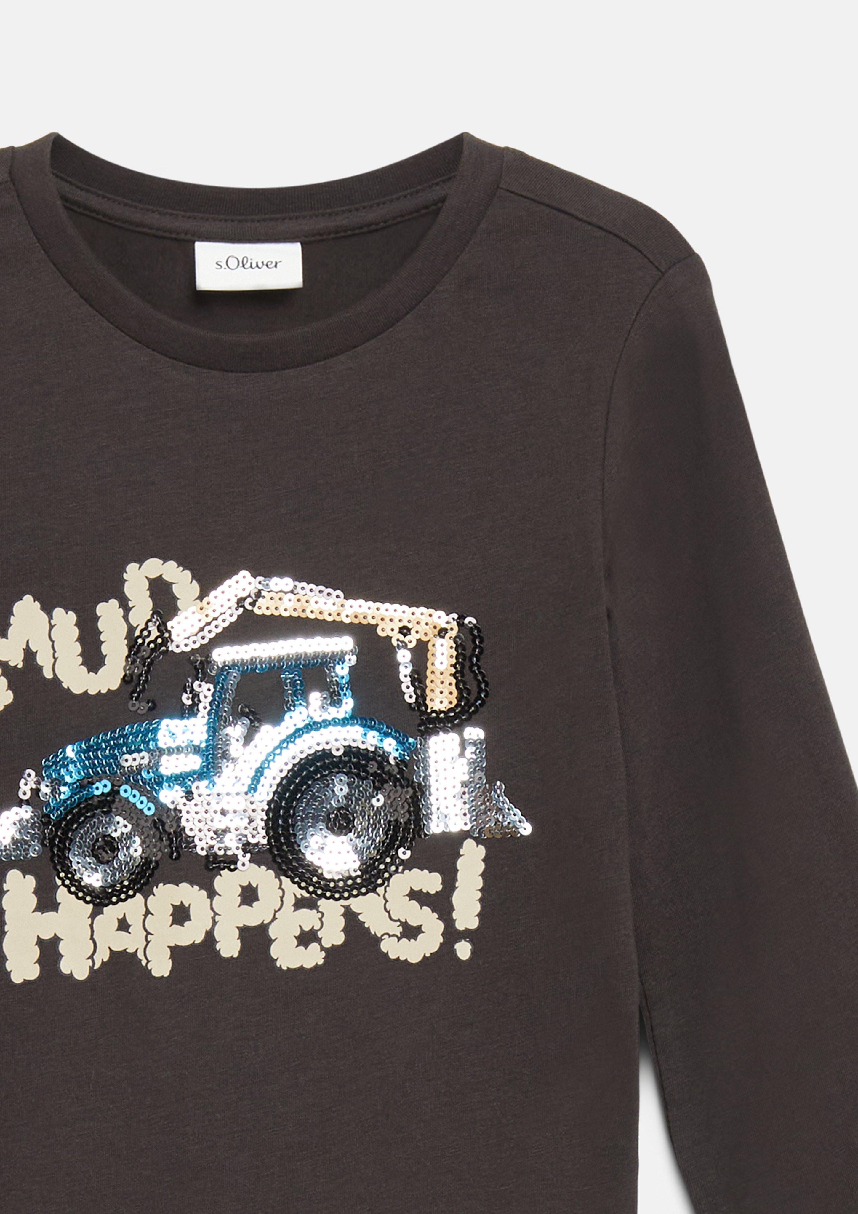 Kinder Langarmshirt mit Pailletten-Artwork in braun von s.Oliver