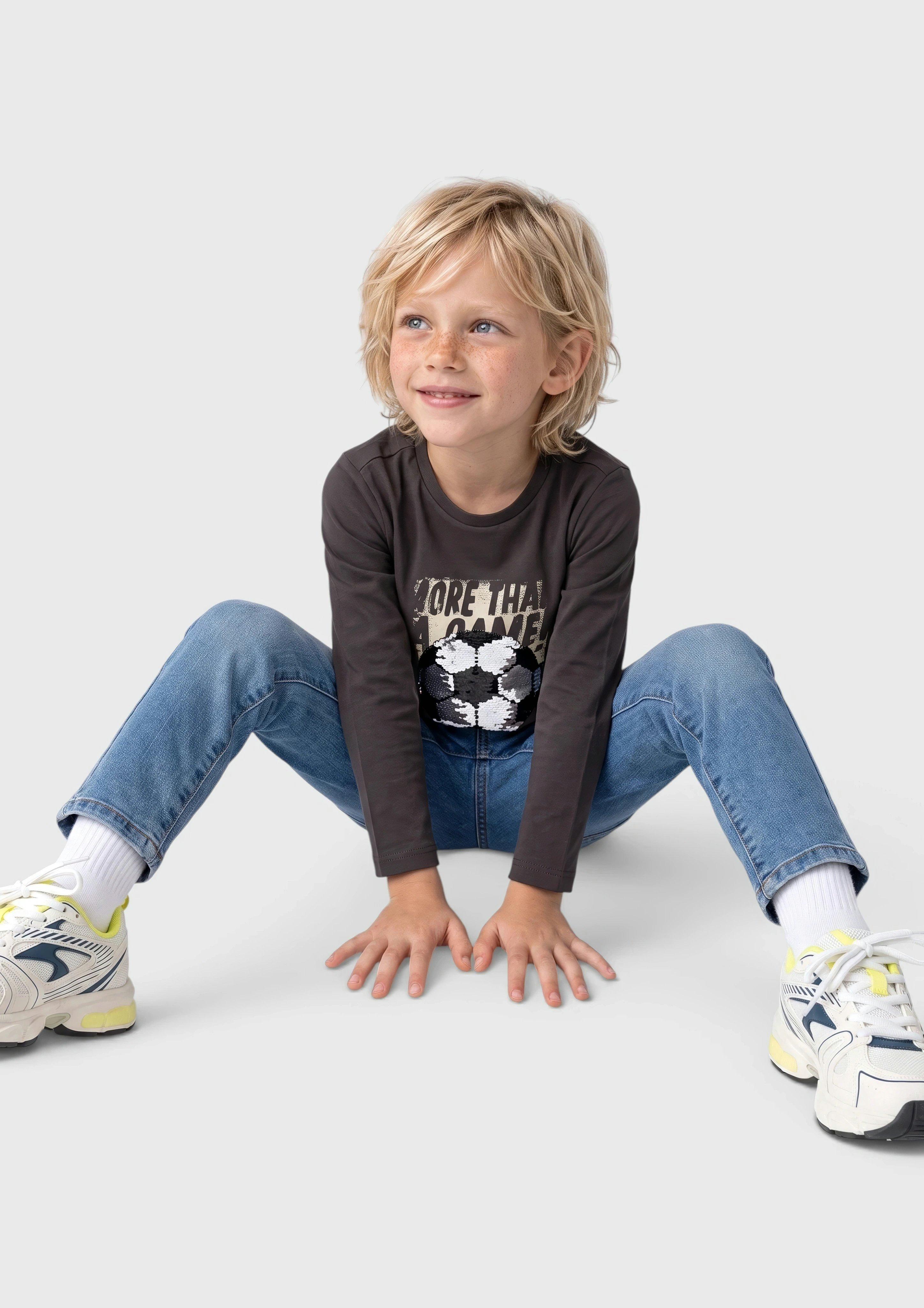T-shirt met lange mouwen en paillettenmotief in donkerbruin van s.Oliver