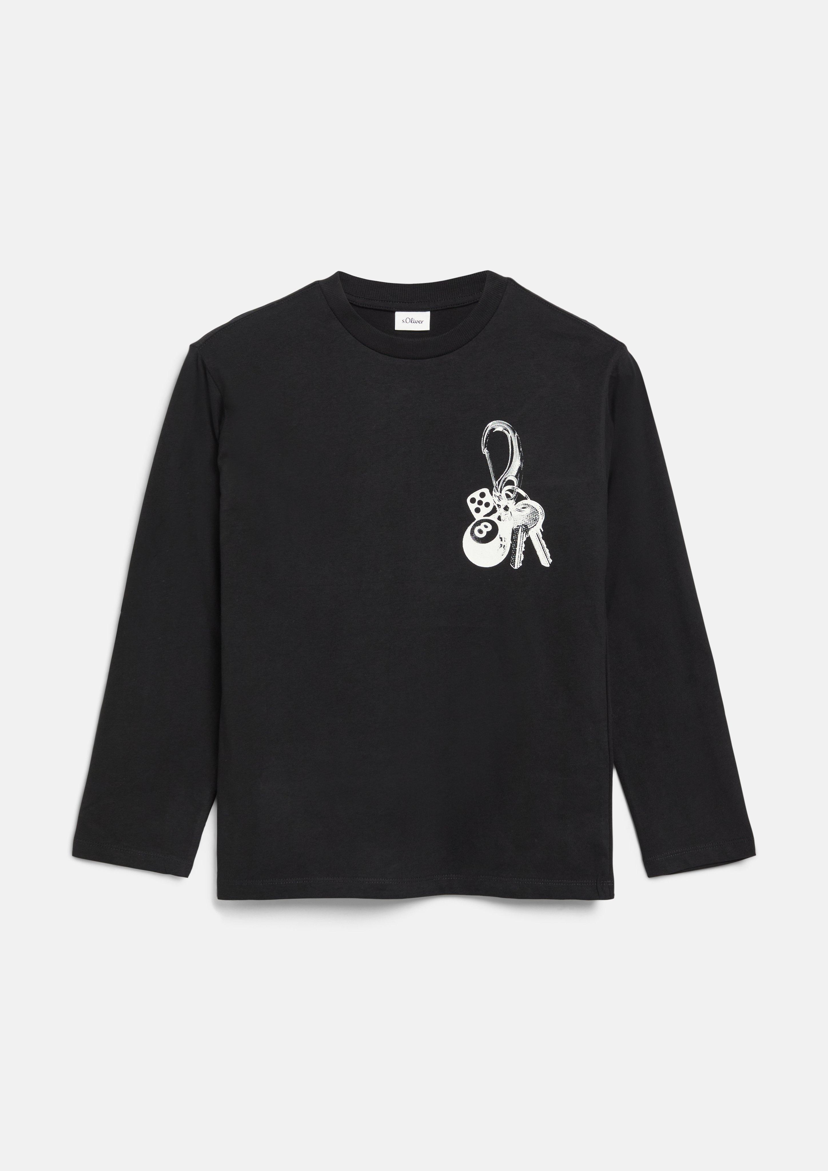 Junior T-shirt met lange mouwen en print in zwart van s.Oliver