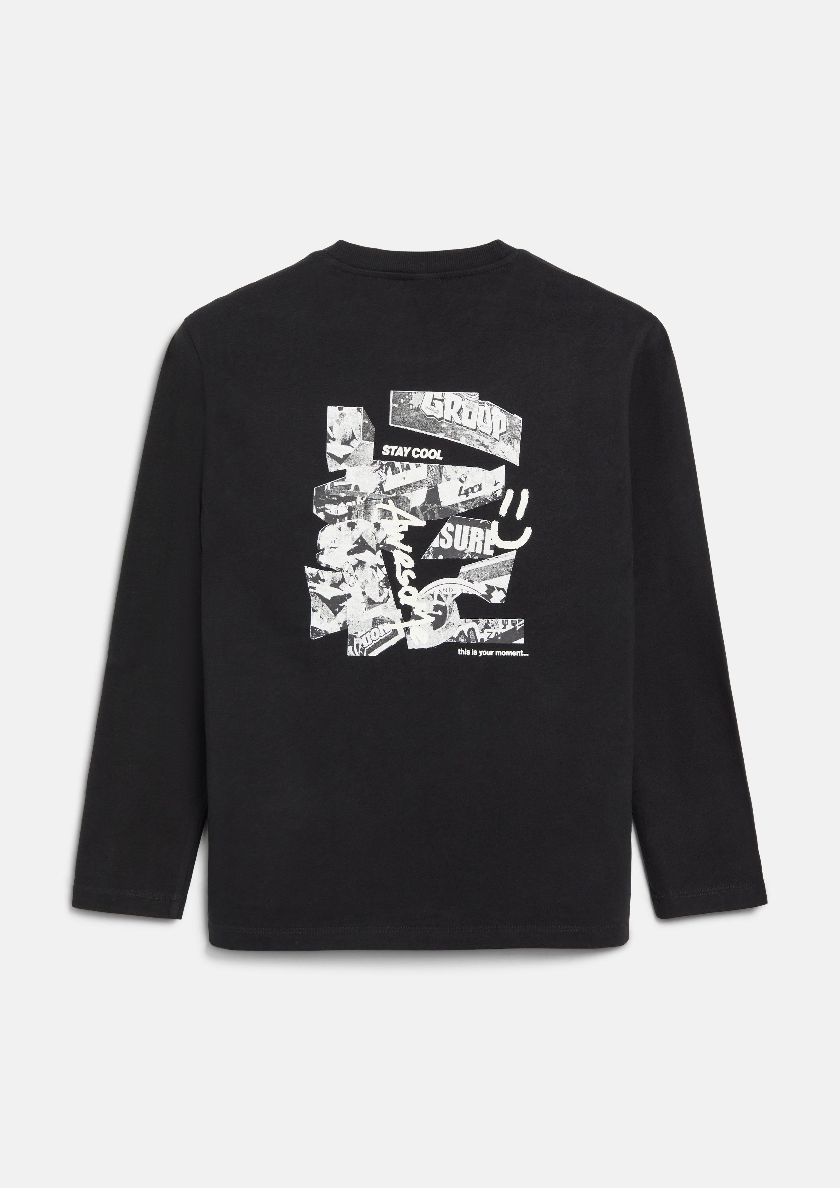 Junior T-shirt met lange mouwen en print in zwart van s.Oliver