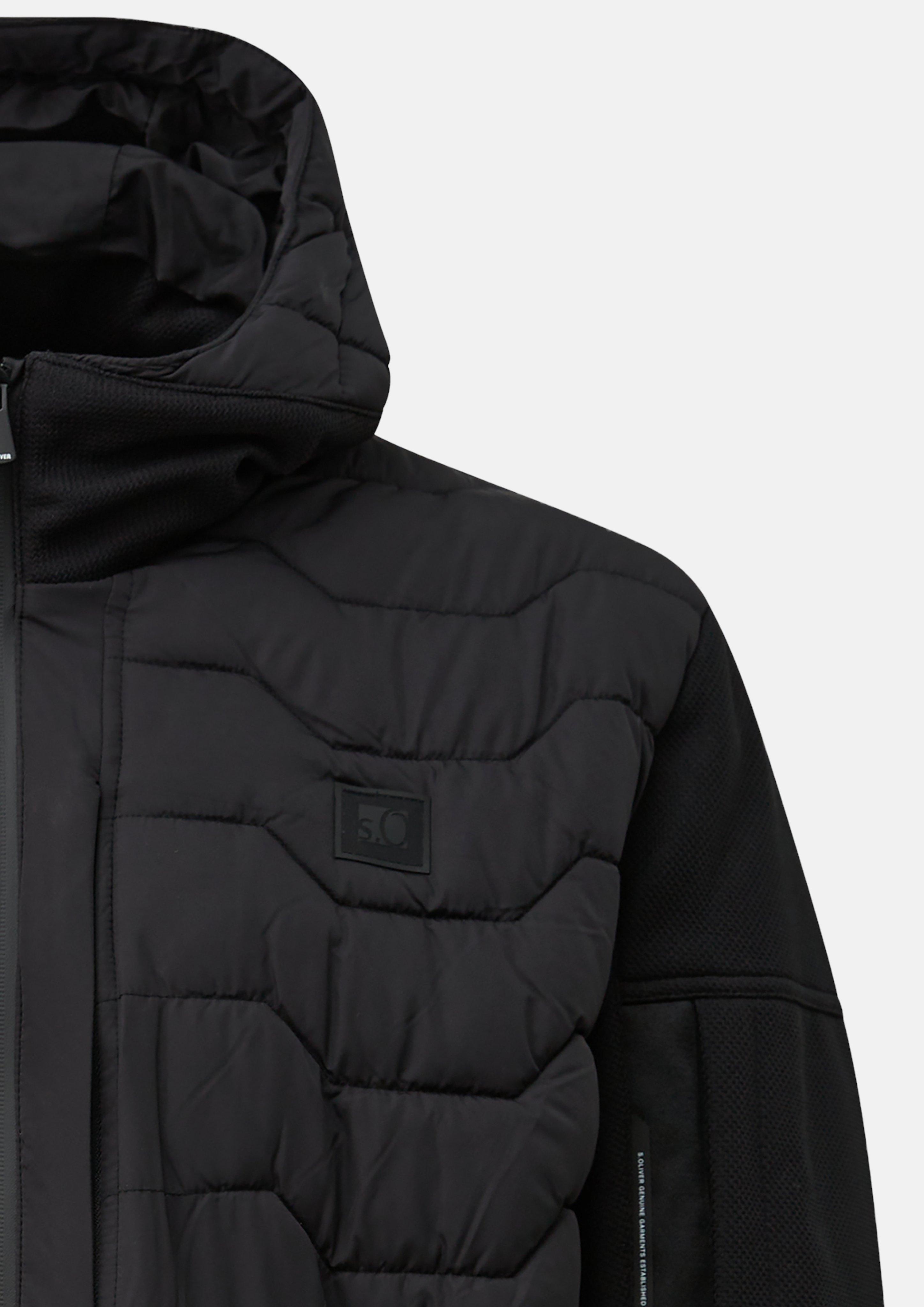 Men Sporty outdoor jacket in a fabric blend with a hood in black by s.Oliver Men Big Sizes