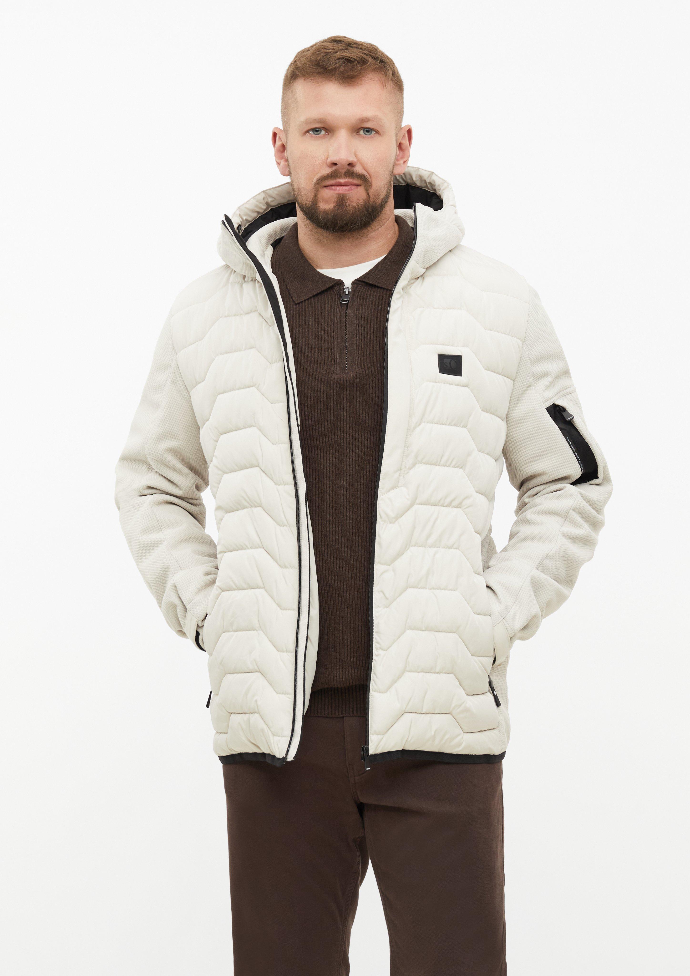 Sportief outdoorjack van een mix van stoffen met capuchon in crème van s.Oliver Men Tall Sizes