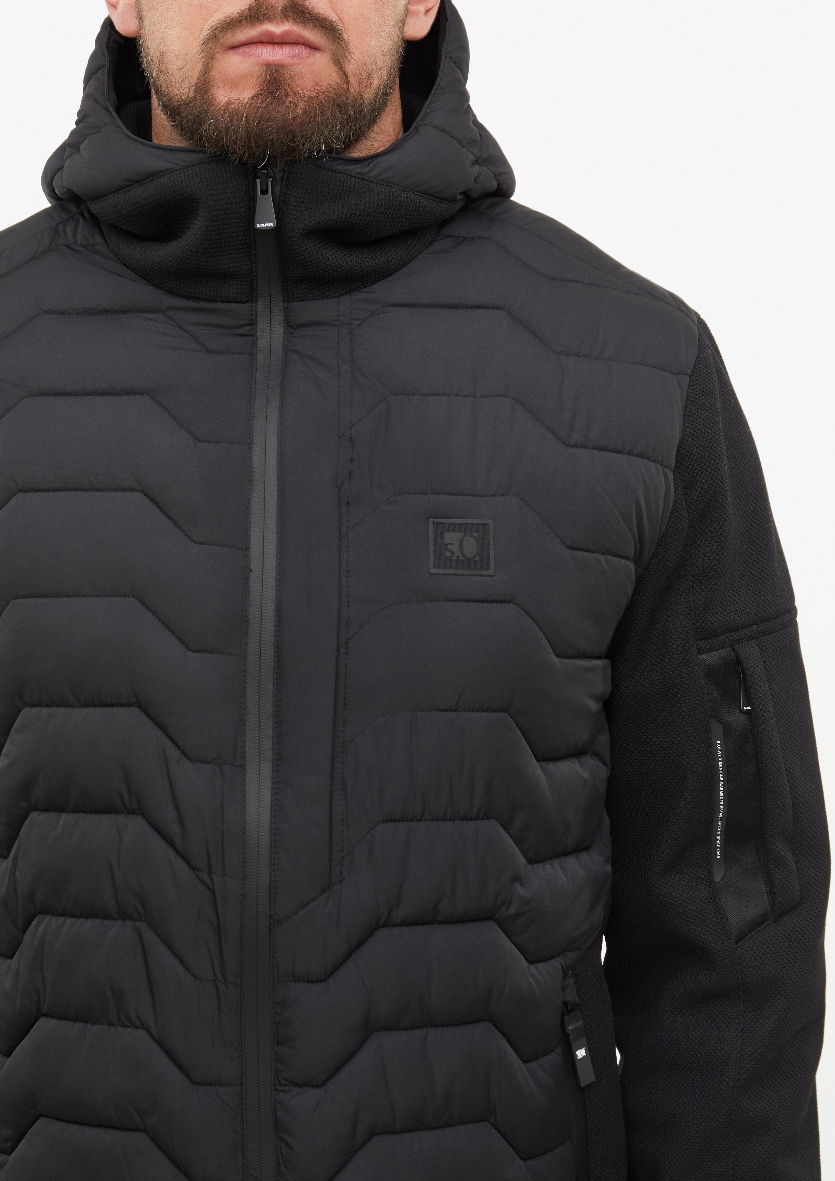 Heren Sportief outdoorjack van een mix van stoffen met capuchon in zwart van s.Oliver Men Tall Sizes