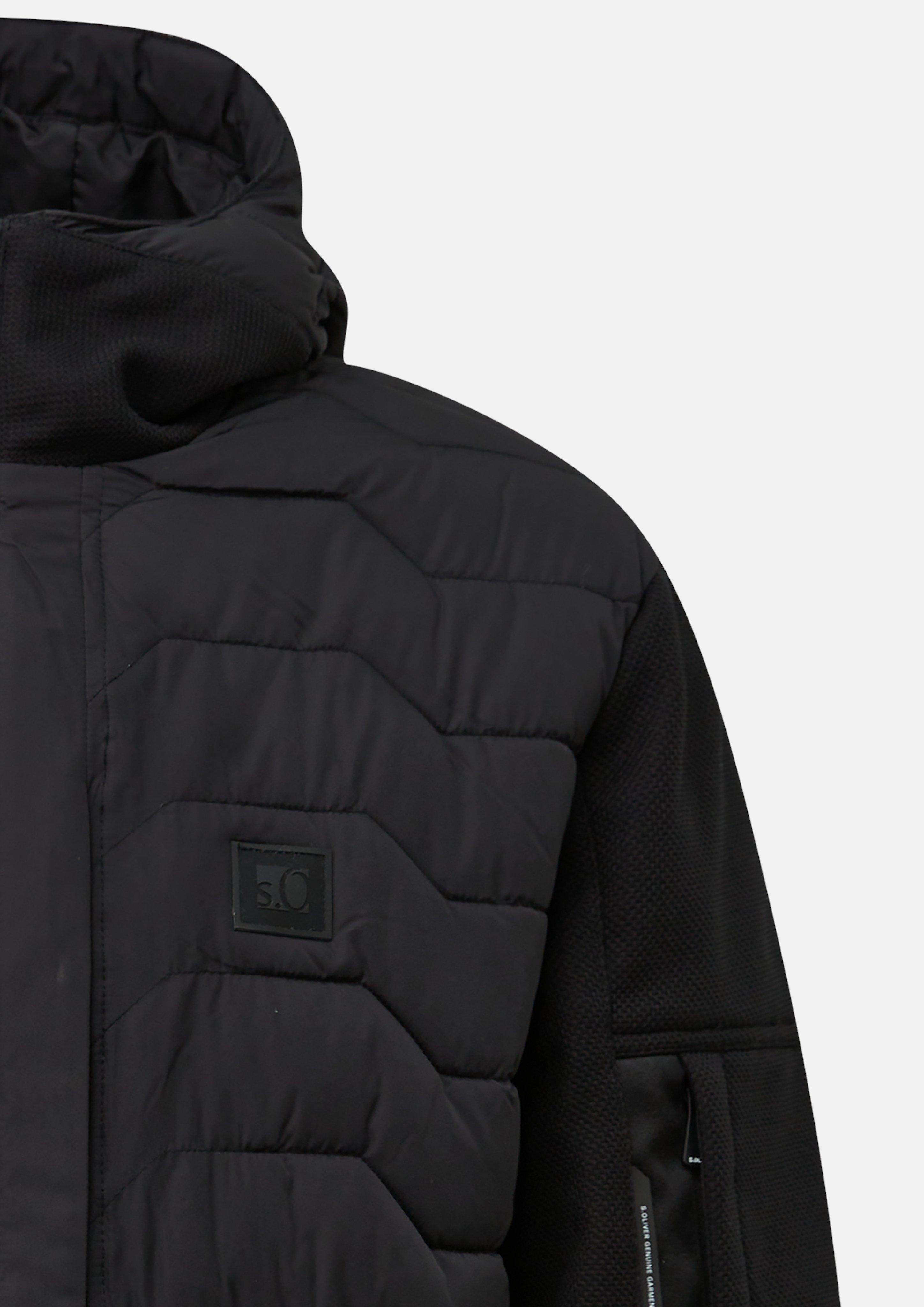 Heren Sportief outdoorjack van een mix van stoffen met capuchon in zwart van s.Oliver Men Tall Sizes