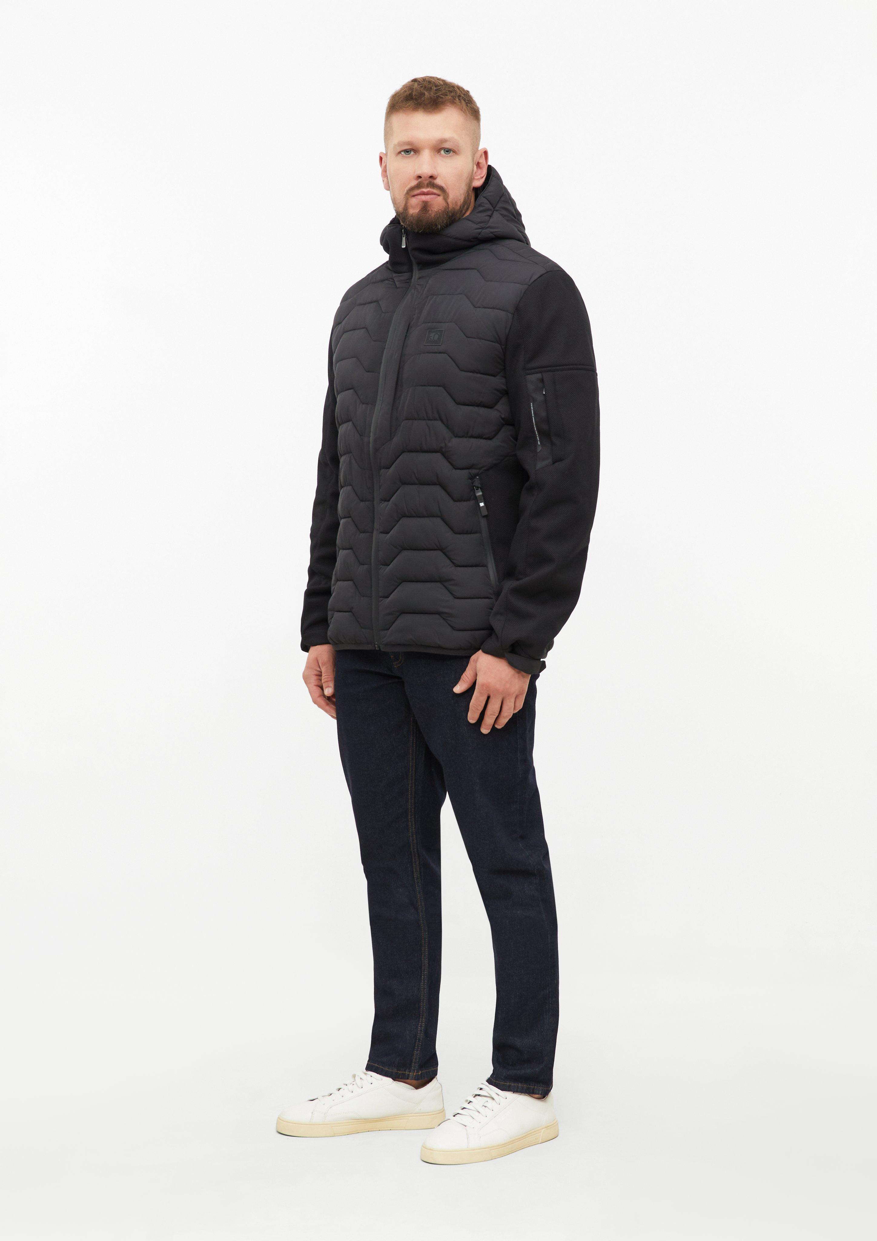 Heren Sportief outdoorjack van een mix van stoffen met capuchon in zwart van s.Oliver Men Tall Sizes
