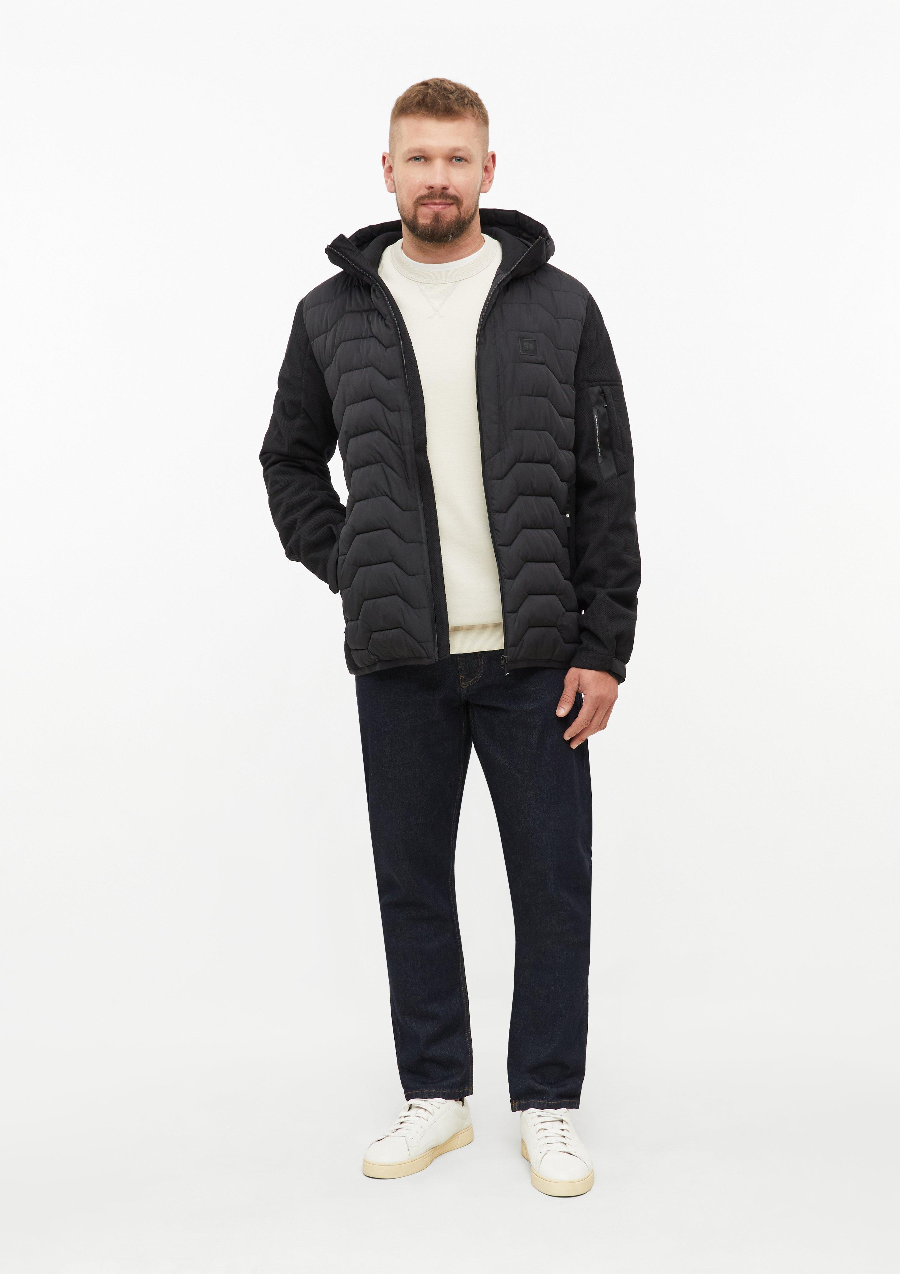 Heren Sportief outdoorjack van een mix van stoffen met capuchon in zwart van s.Oliver Men Tall Sizes