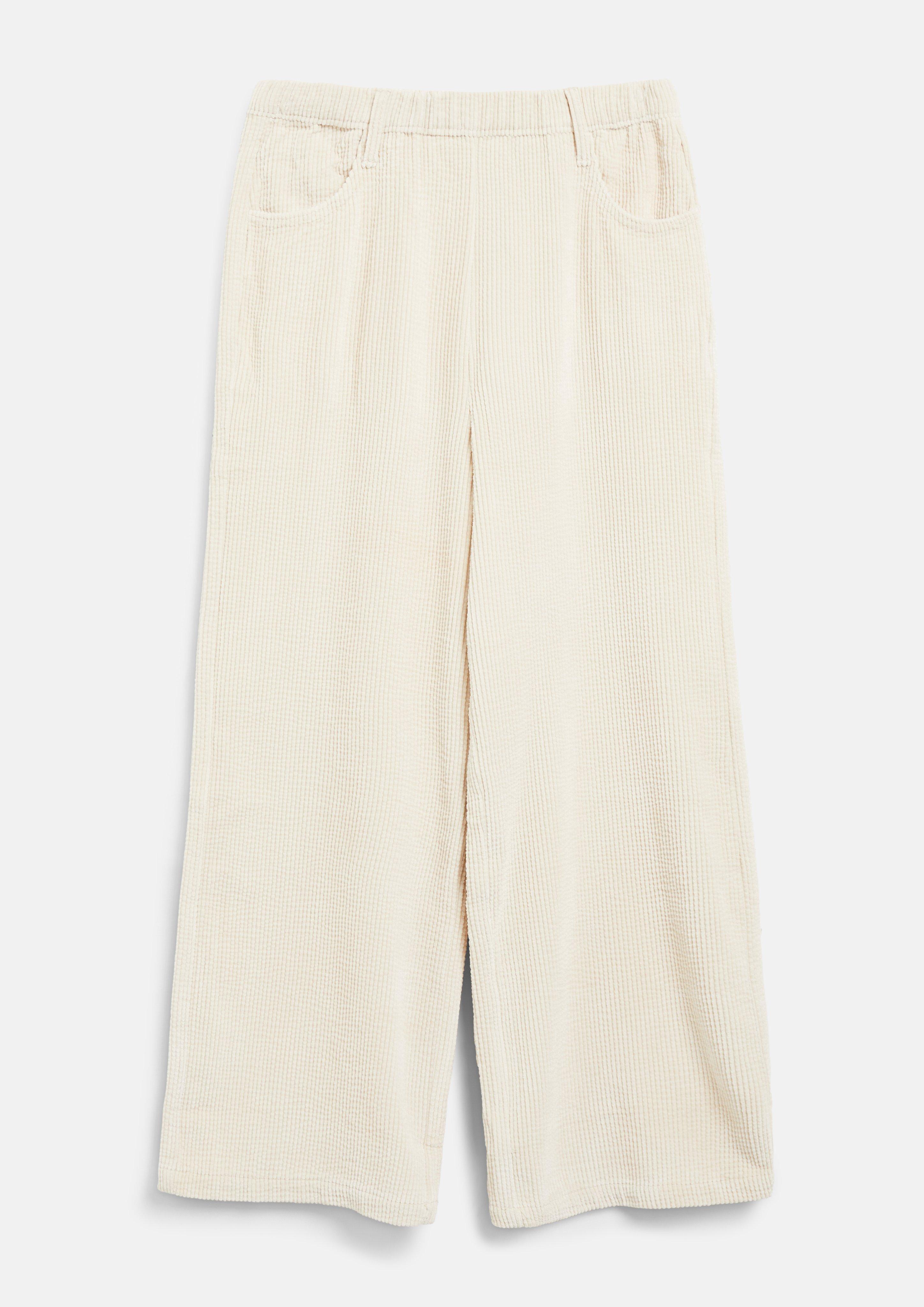 Wide-leg corduroy pants with an elastic waistband in light beige by s.Oliver