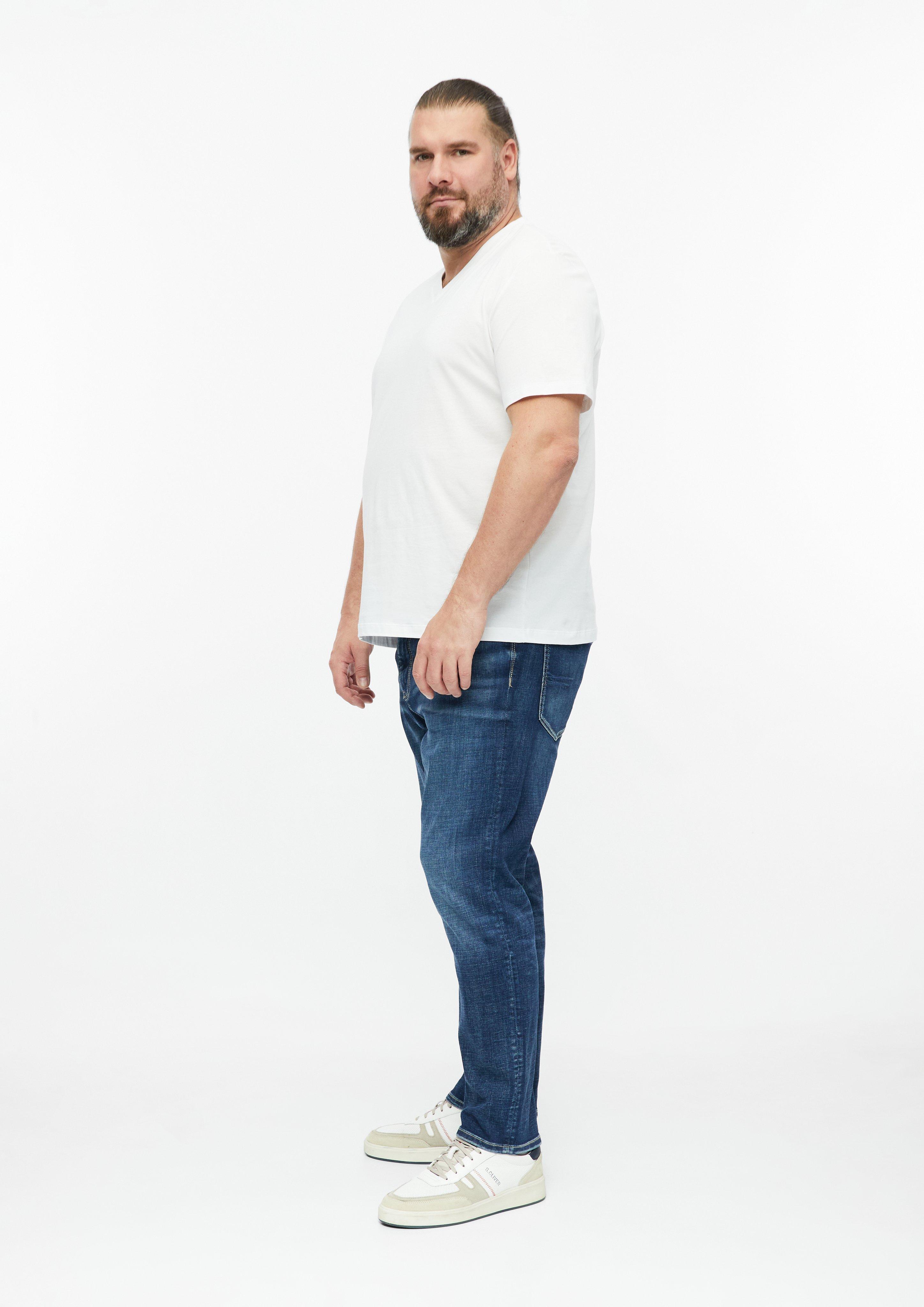 Men Cotton T-shirt with logo print and V-neck in white by s.Oliver Men Big Sizes