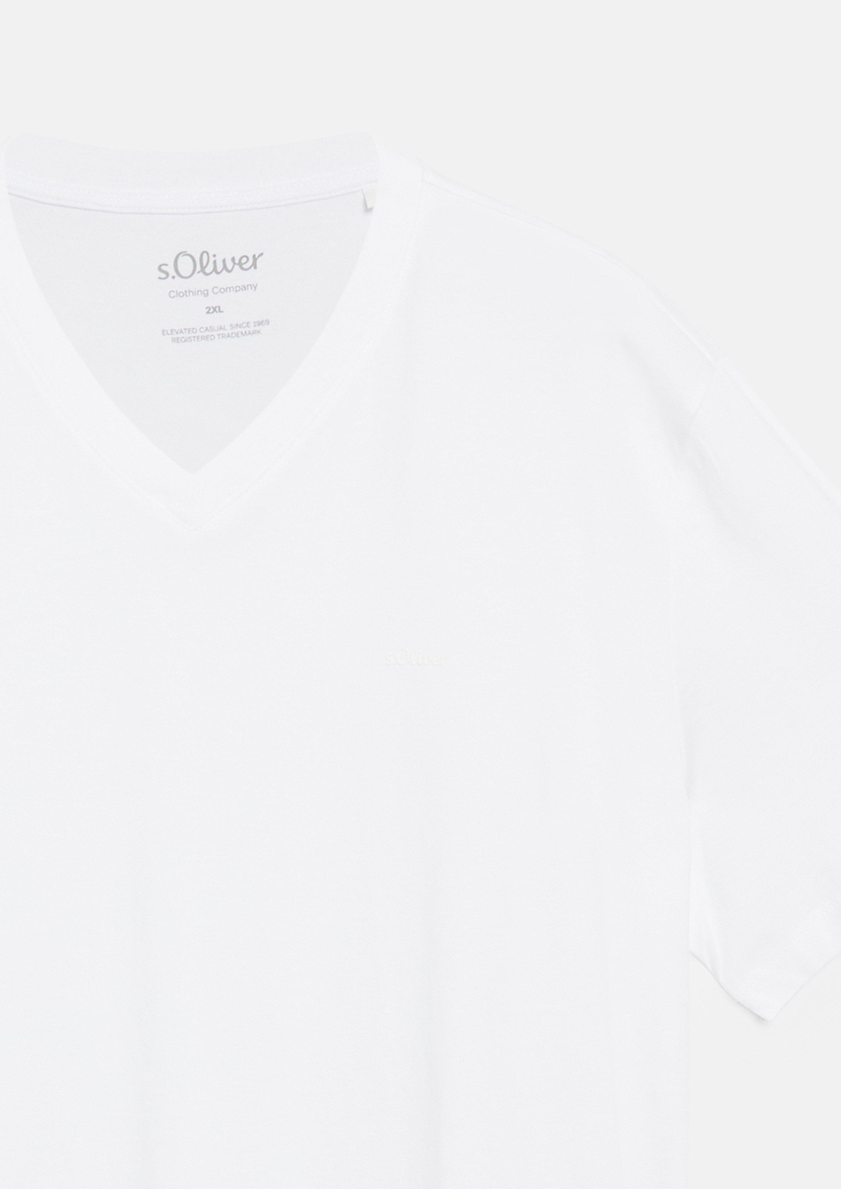 Men Cotton T-shirt with logo print and V-neck in white by s.Oliver Men Big Sizes