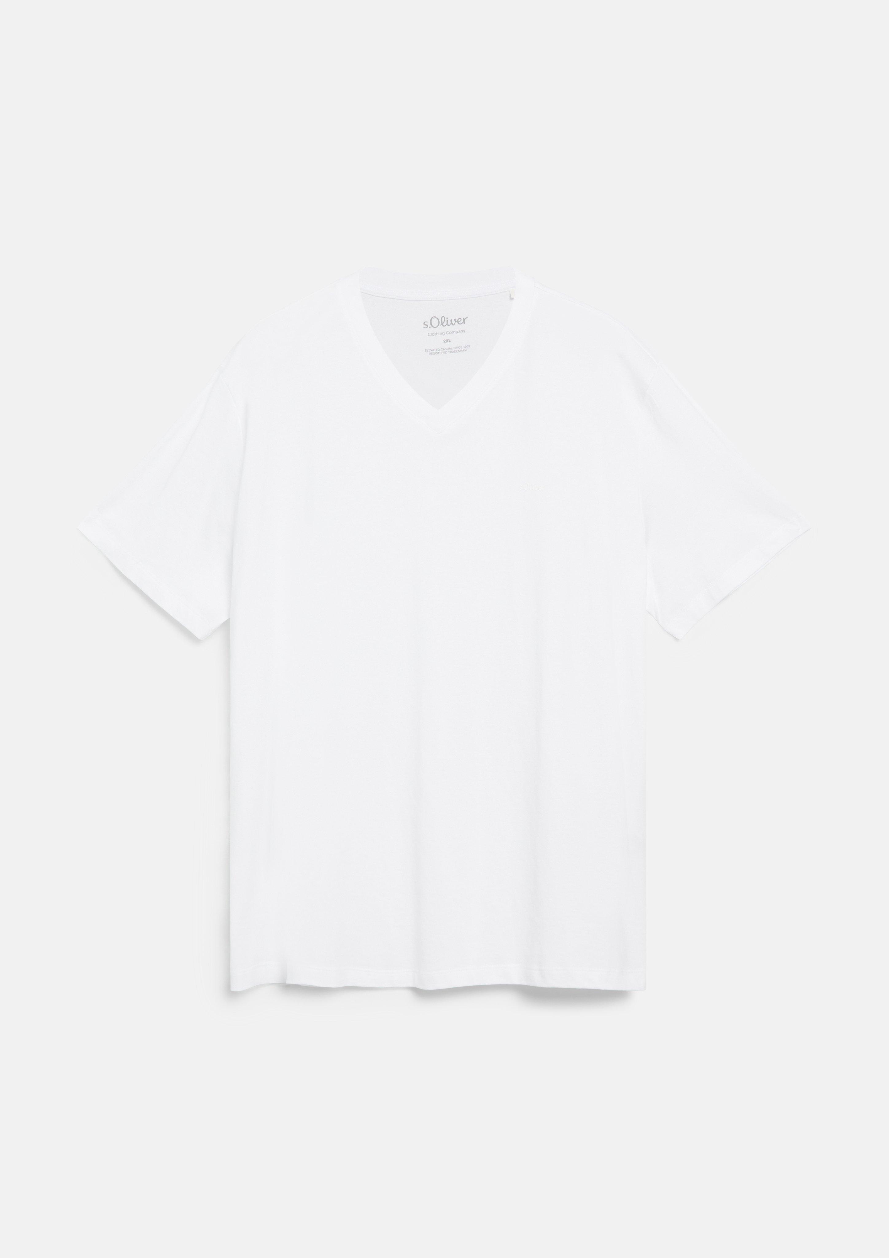 Herren Baumwoll-T-Shirt mit Logo-Print und V-Neck in weiß von s.Oliver Men Big Sizes