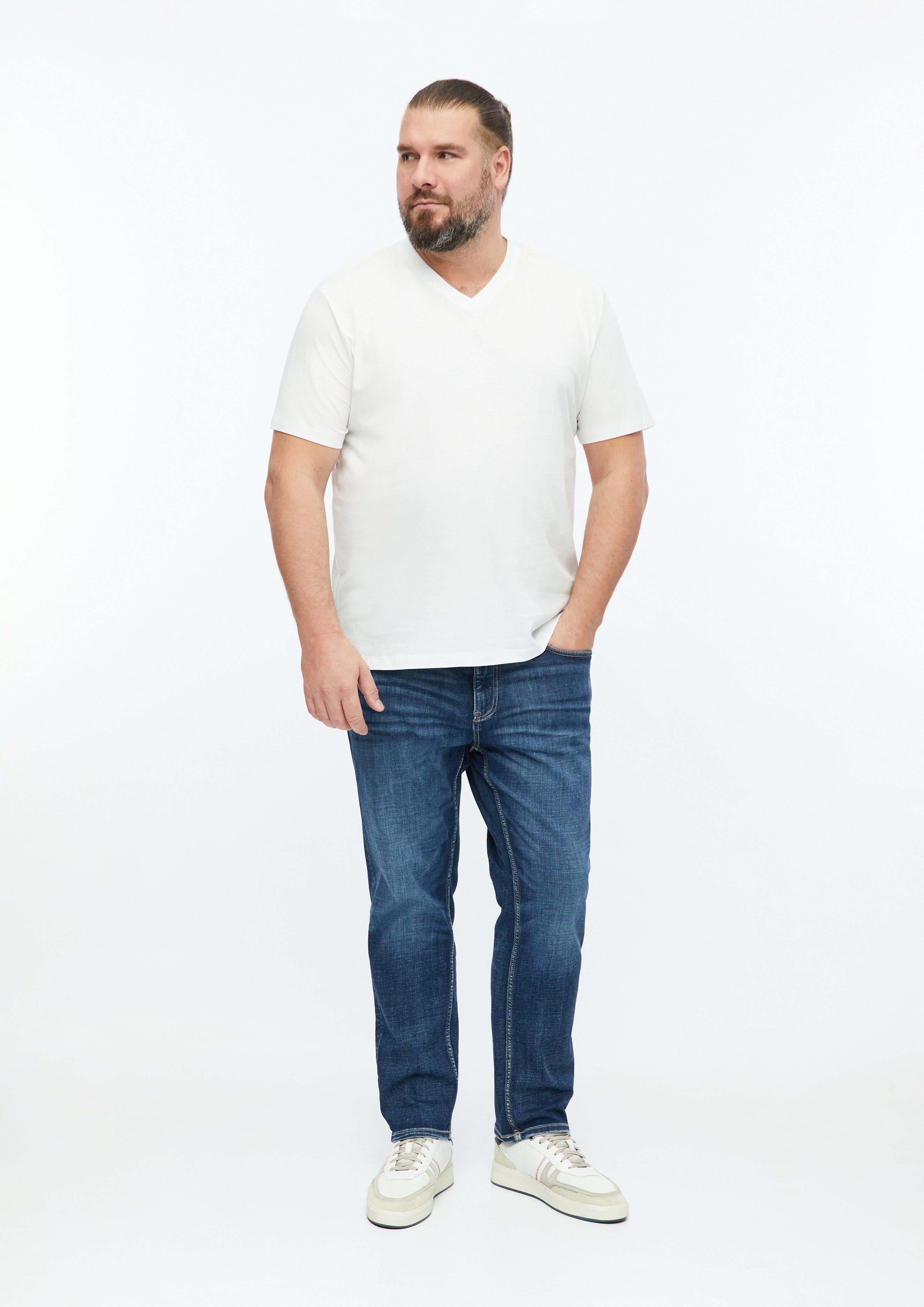 Men Cotton T-shirt with logo print and V-neck in white by s.Oliver Men Big Sizes