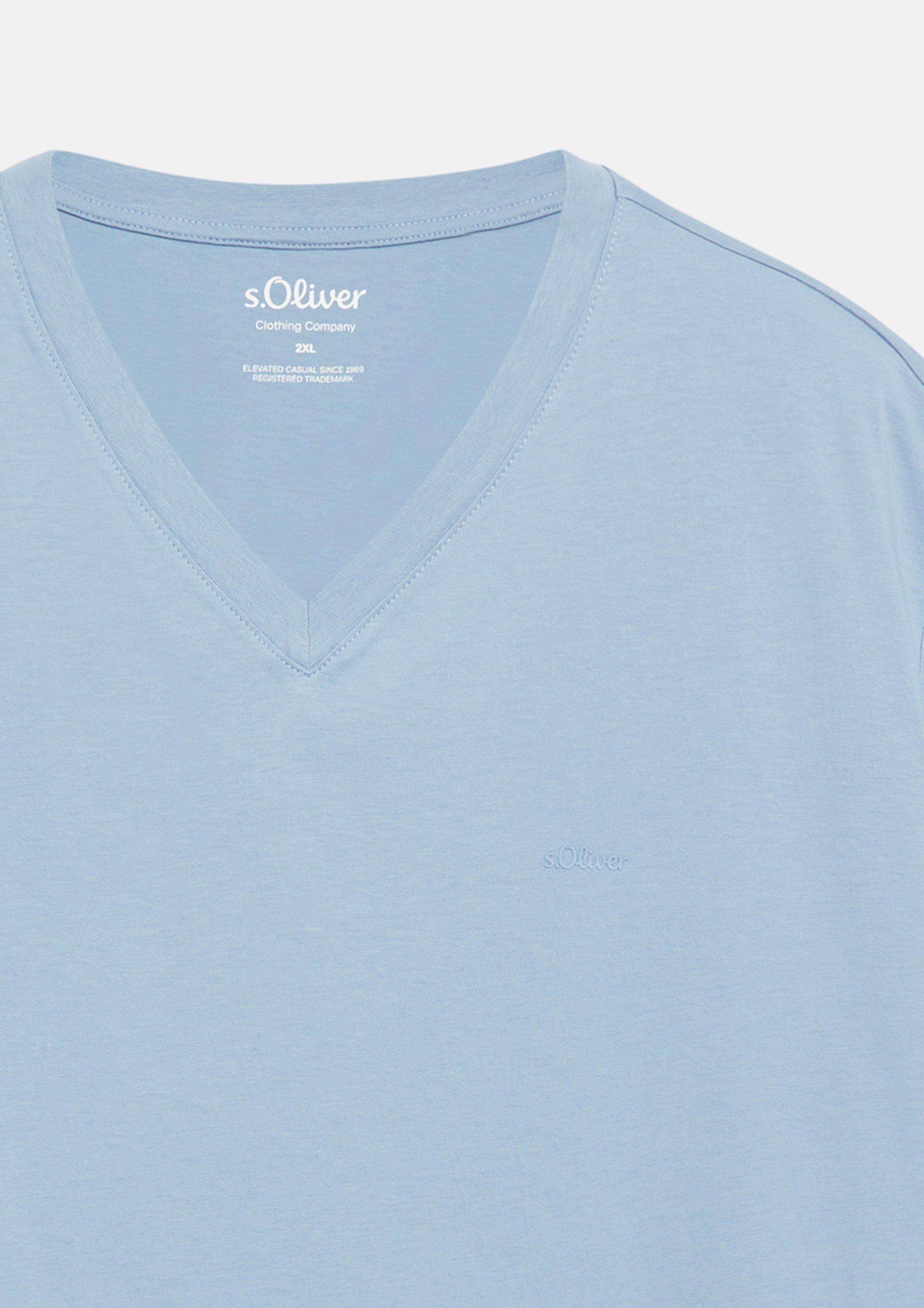 Herren Baumwoll-T-Shirt mit Logo-Print und V-Neck in blau von s.Oliver Men Big Sizes