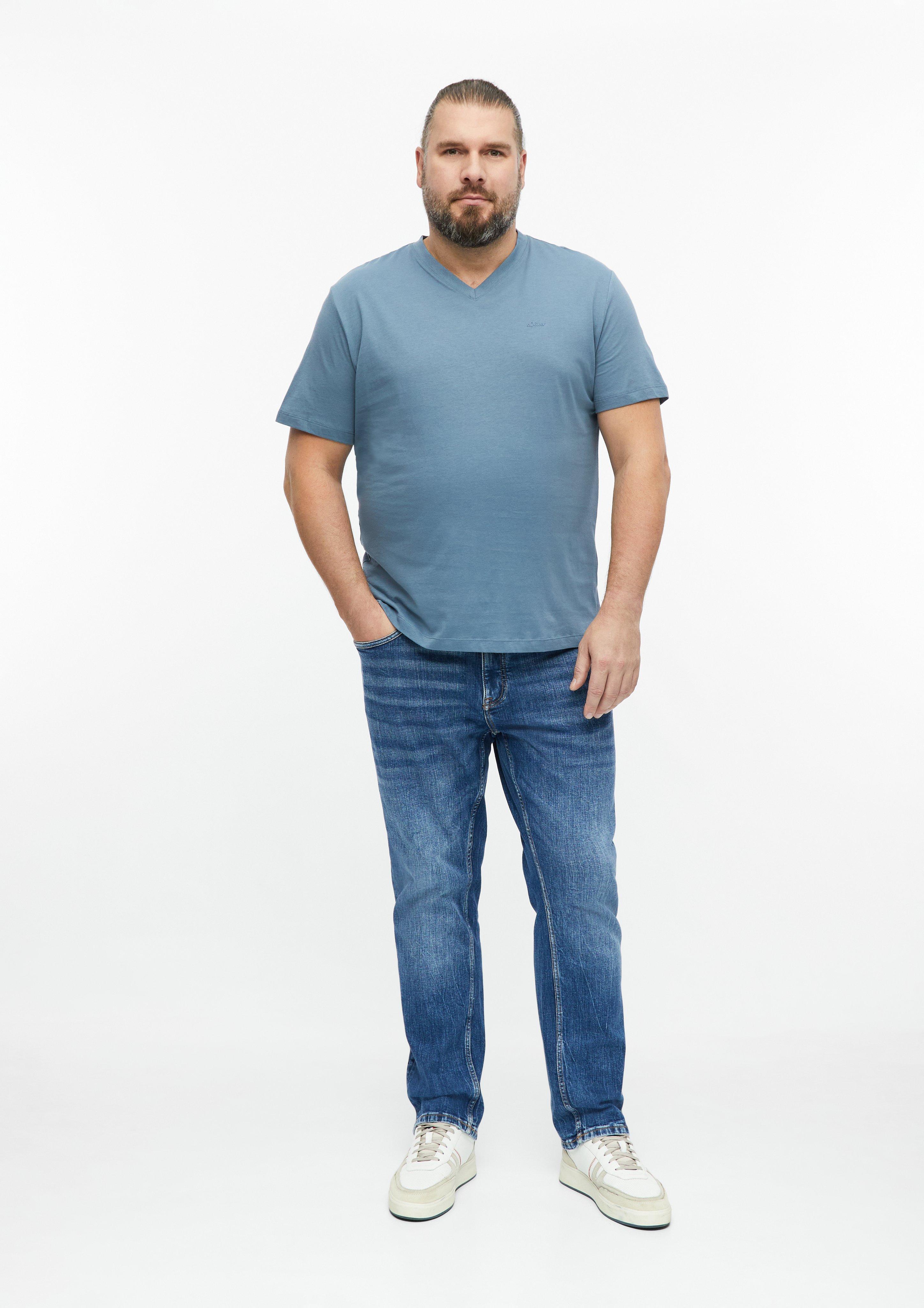 Herren Baumwoll-T-Shirt mit Logo-Print und V-Neck in blau von s.Oliver Men Big Sizes