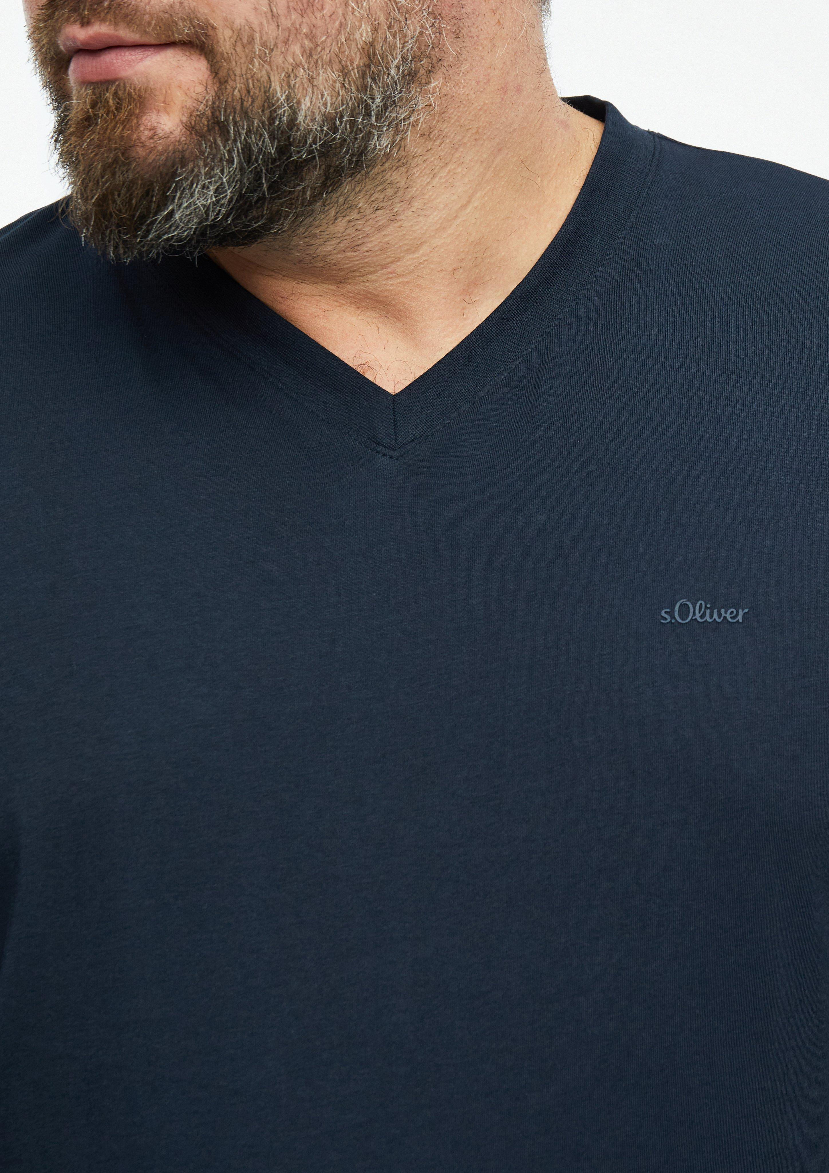 Herren Baumwoll-T-Shirt mit Logo-Print und V-Neck in blau von s.Oliver Men Big Sizes