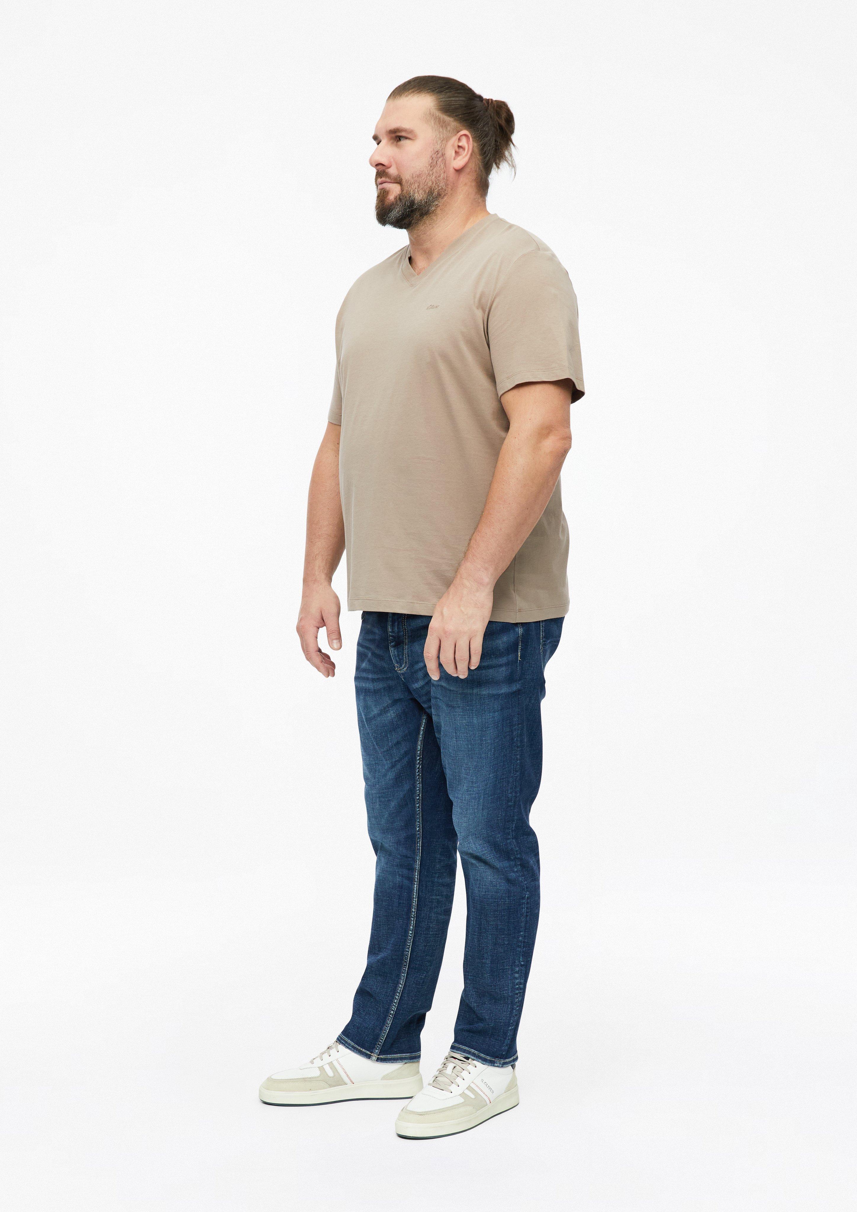 Heren Katoenen T-shirt met logo-opdruk en V-hals in bruin van s.Oliver Men Big Sizes