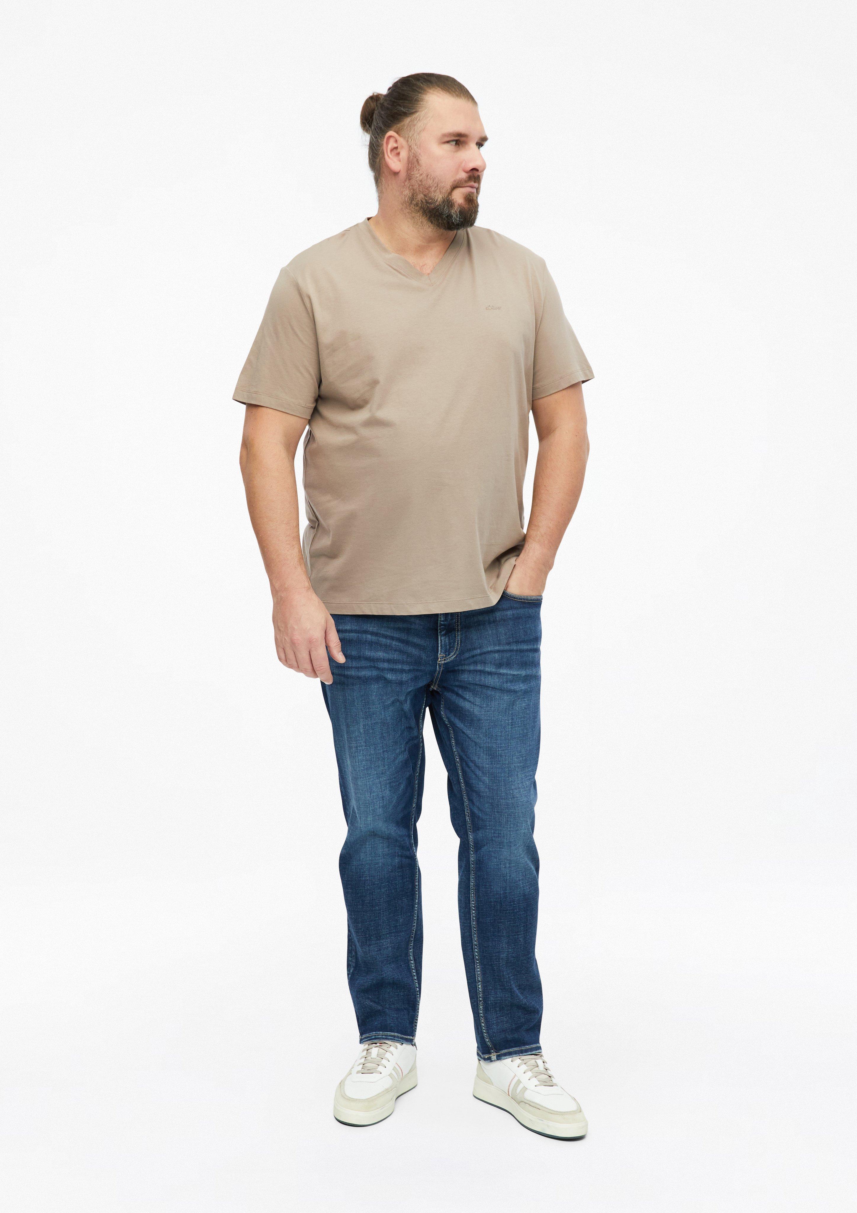 Heren Katoenen T-shirt met logo-opdruk en V-hals in bruin van s.Oliver Men Big Sizes