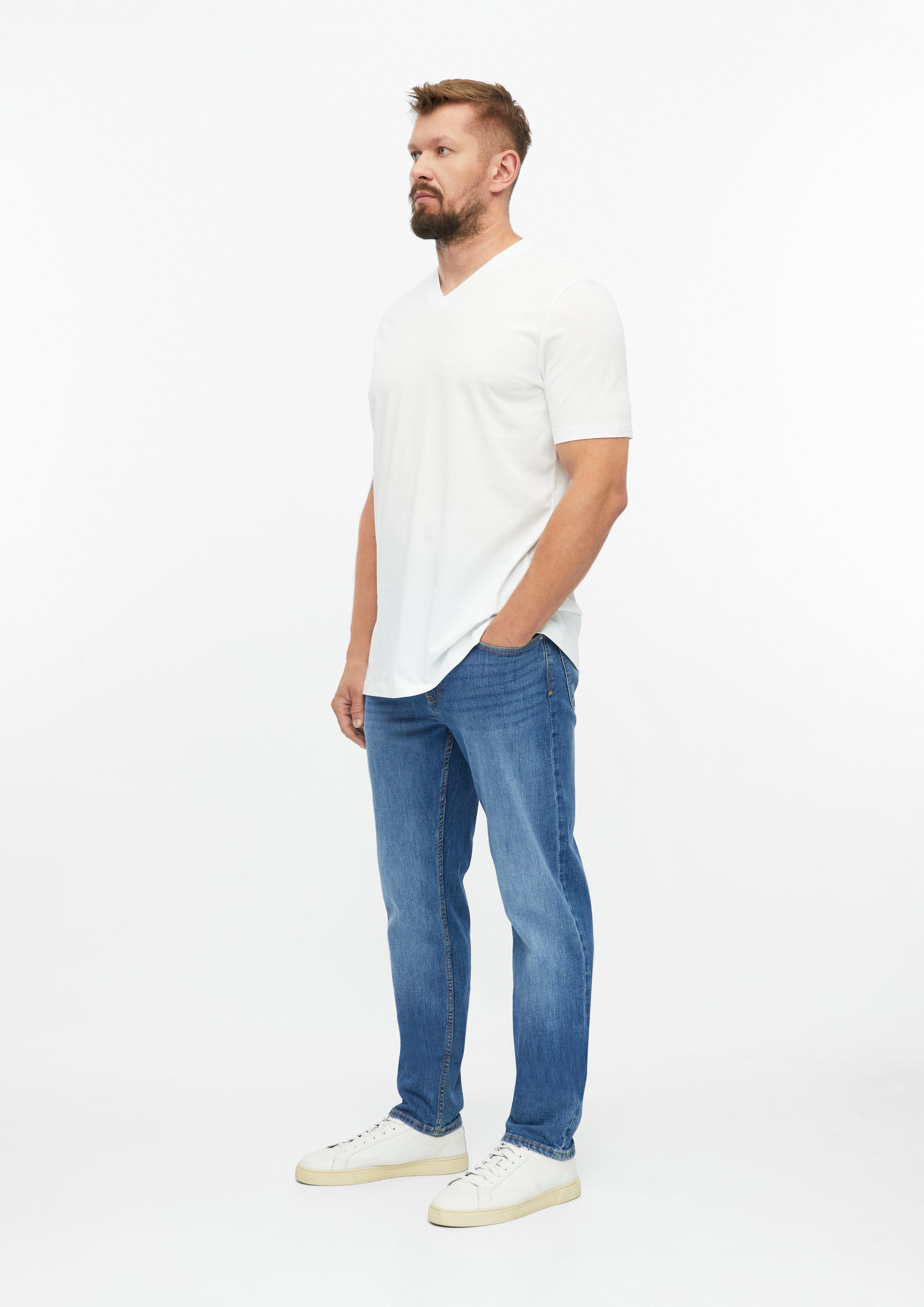 Men Cotton T-shirt with logo print and V-neck in white by s.Oliver Men Tall Sizes