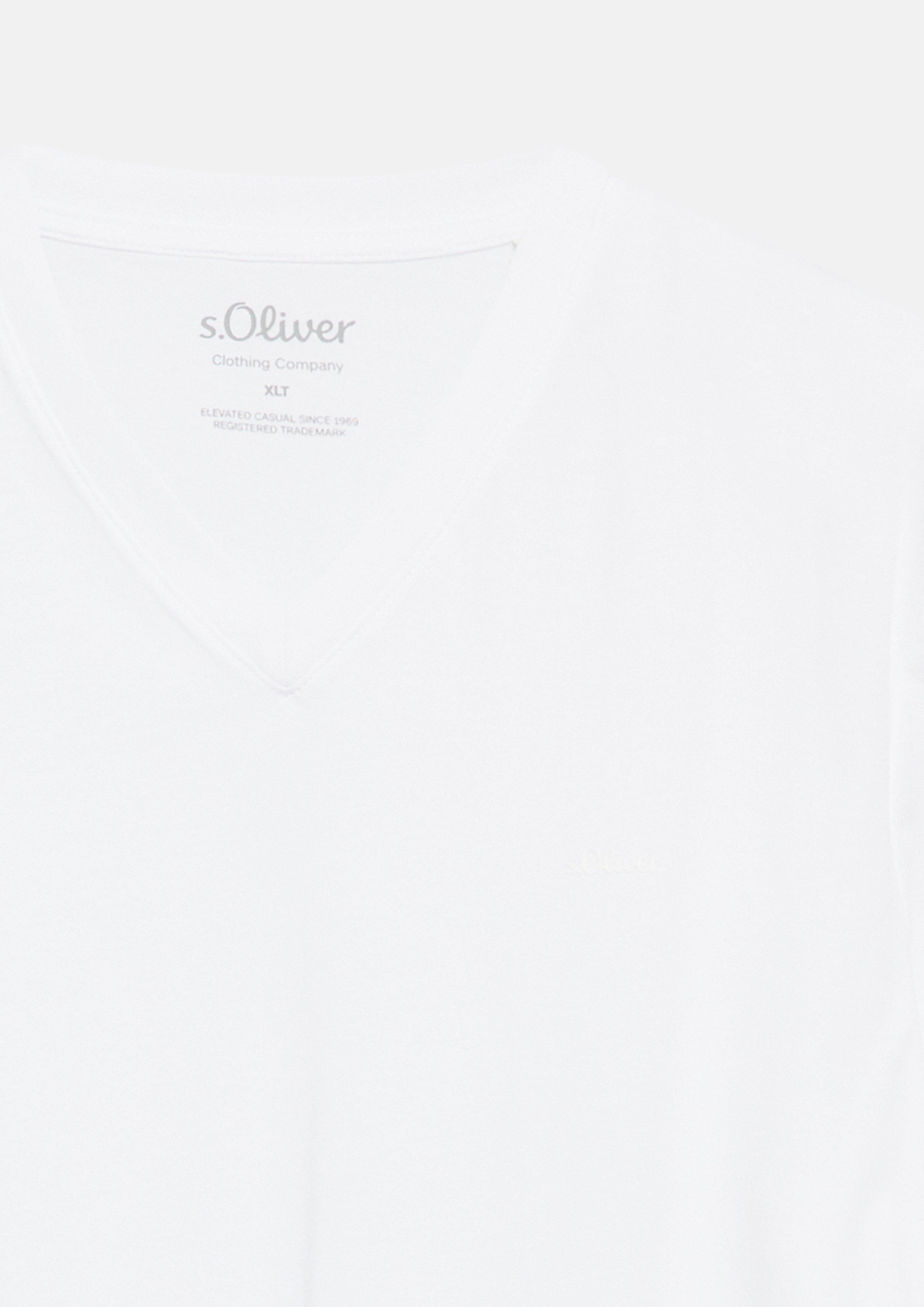 Men Cotton T-shirt with logo print and V-neck in white by s.Oliver Men Tall Sizes