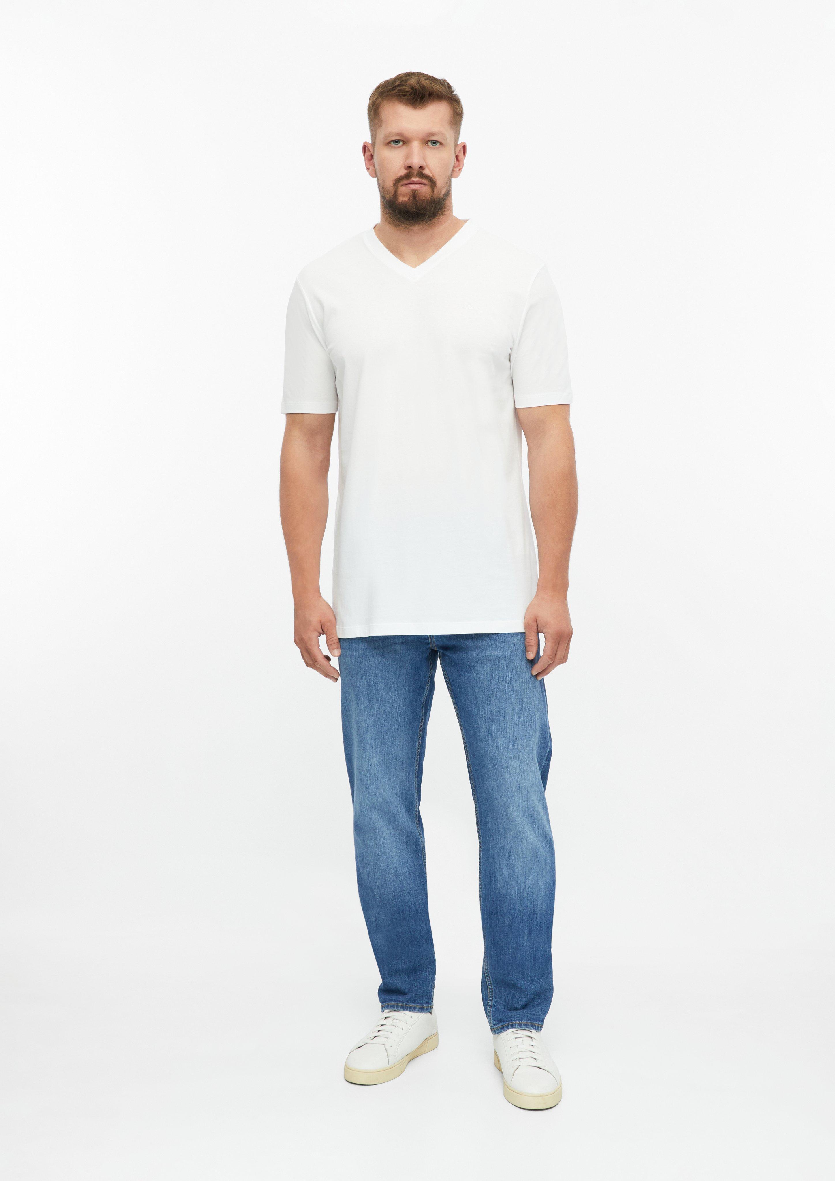 Men Cotton T-shirt with logo print and V-neck in white by s.Oliver Men Tall Sizes