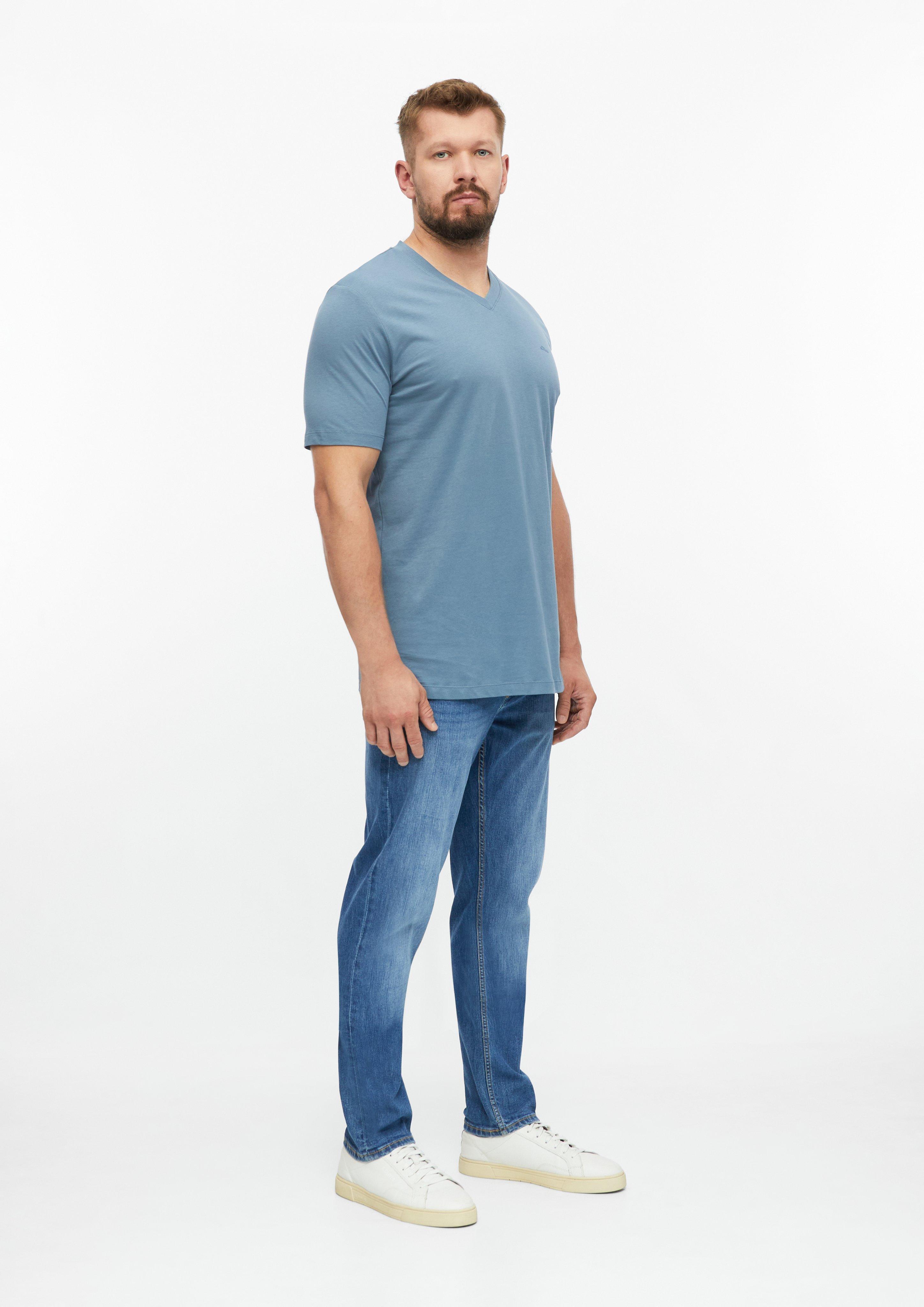 Hommes T-shirt en coton avec logo imprimé et col en V en bleu de s.Oliver Men Tall Sizes