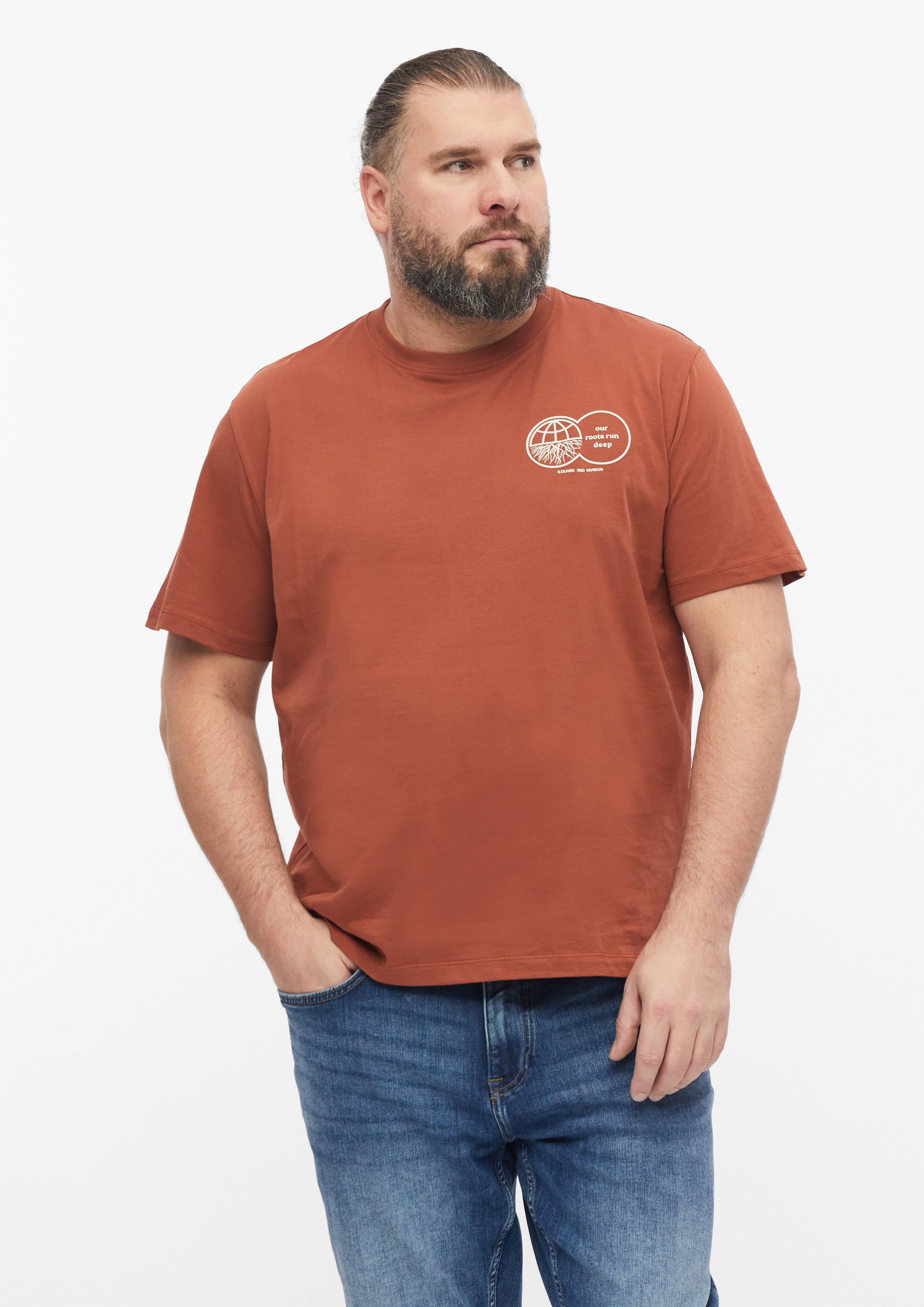 T-shirt met print op de voorkant, gemaakt van 100% katoen in terracotta van s.Oliver Men Big Sizes