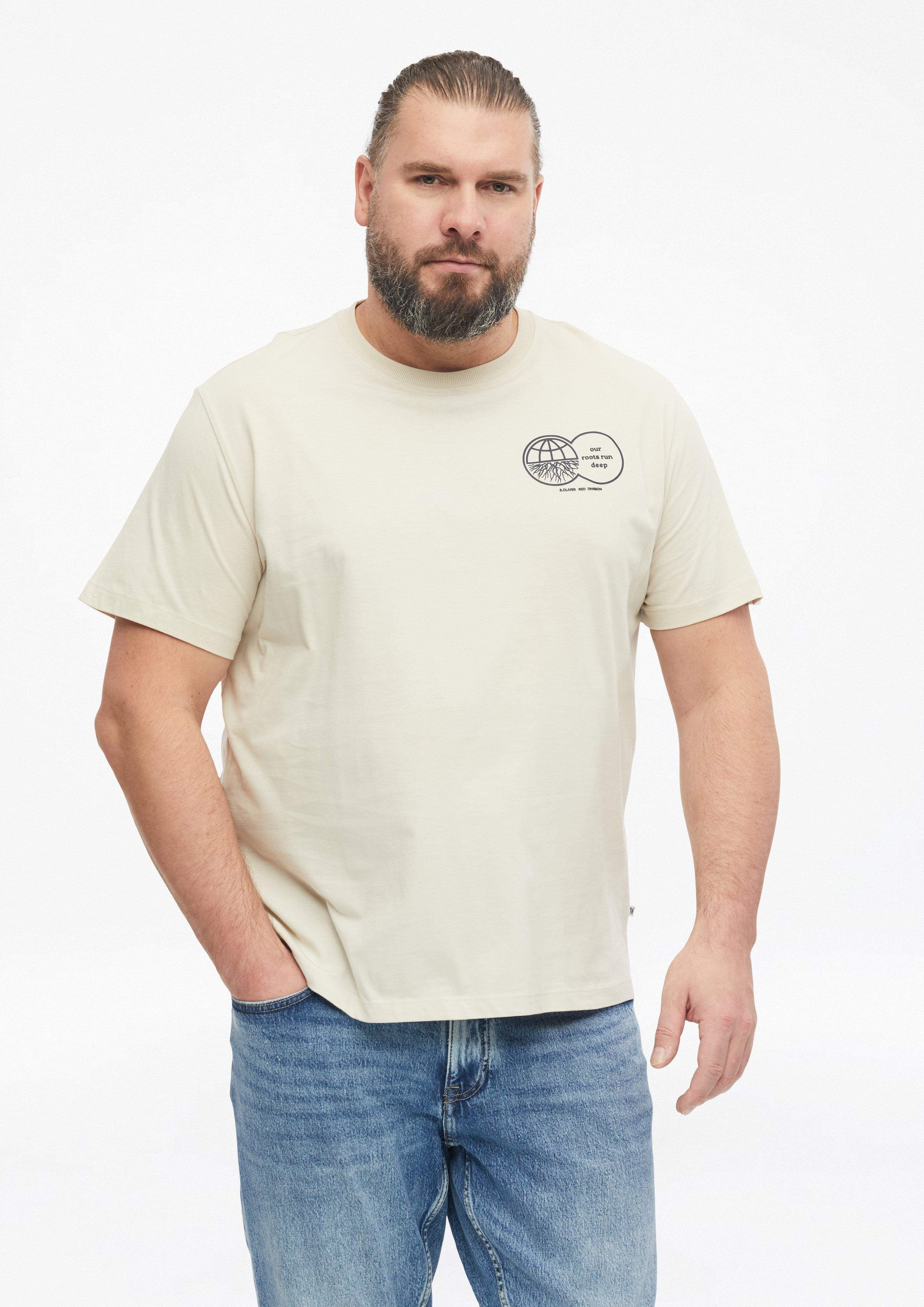 T-shirt met print op de voorkant, gemaakt van 100% katoen in lichtbeige van s.Oliver Men Big Sizes