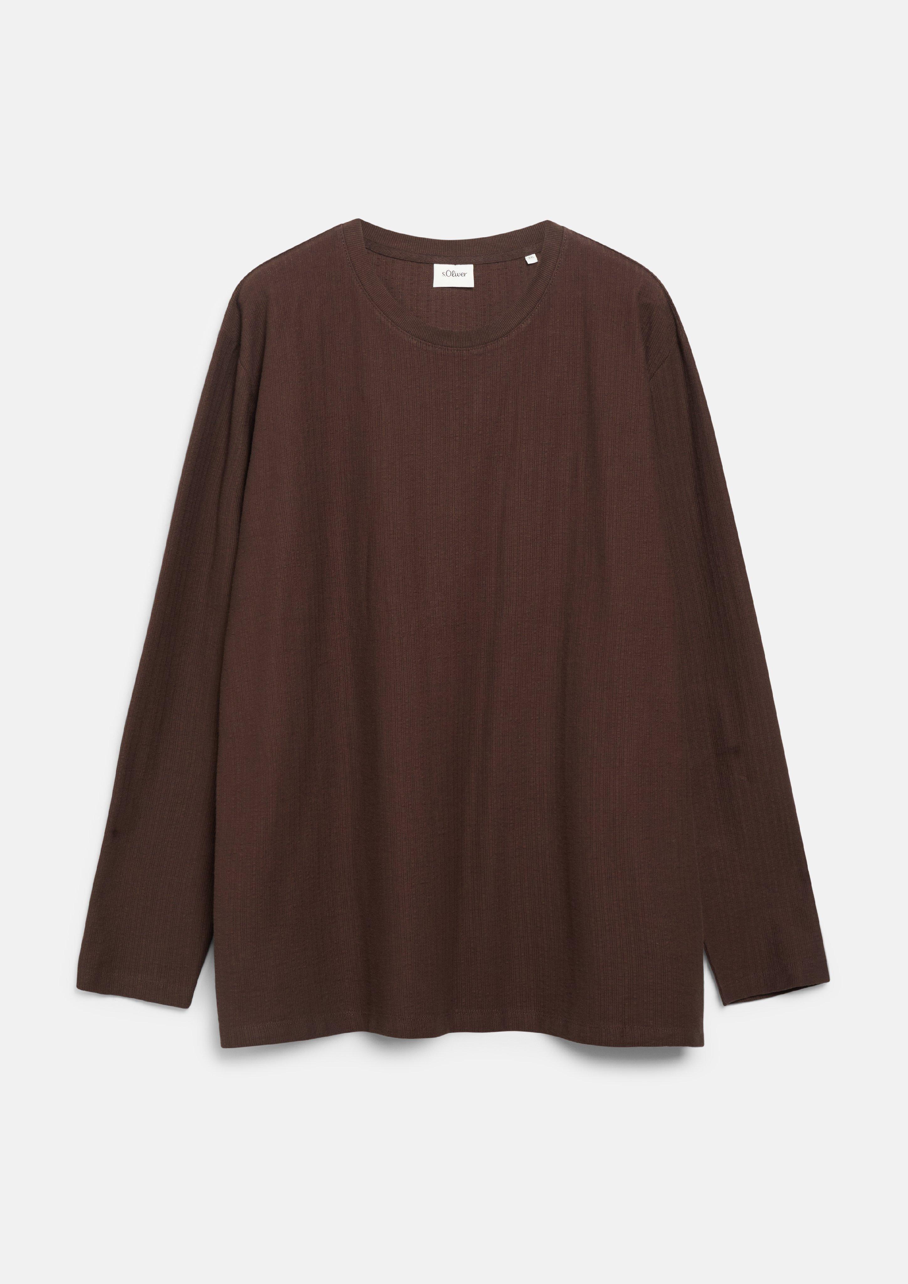 T-shirt à manches longues texturé, 100 % coton en marron foncé de s.Oliver Men Big Sizes