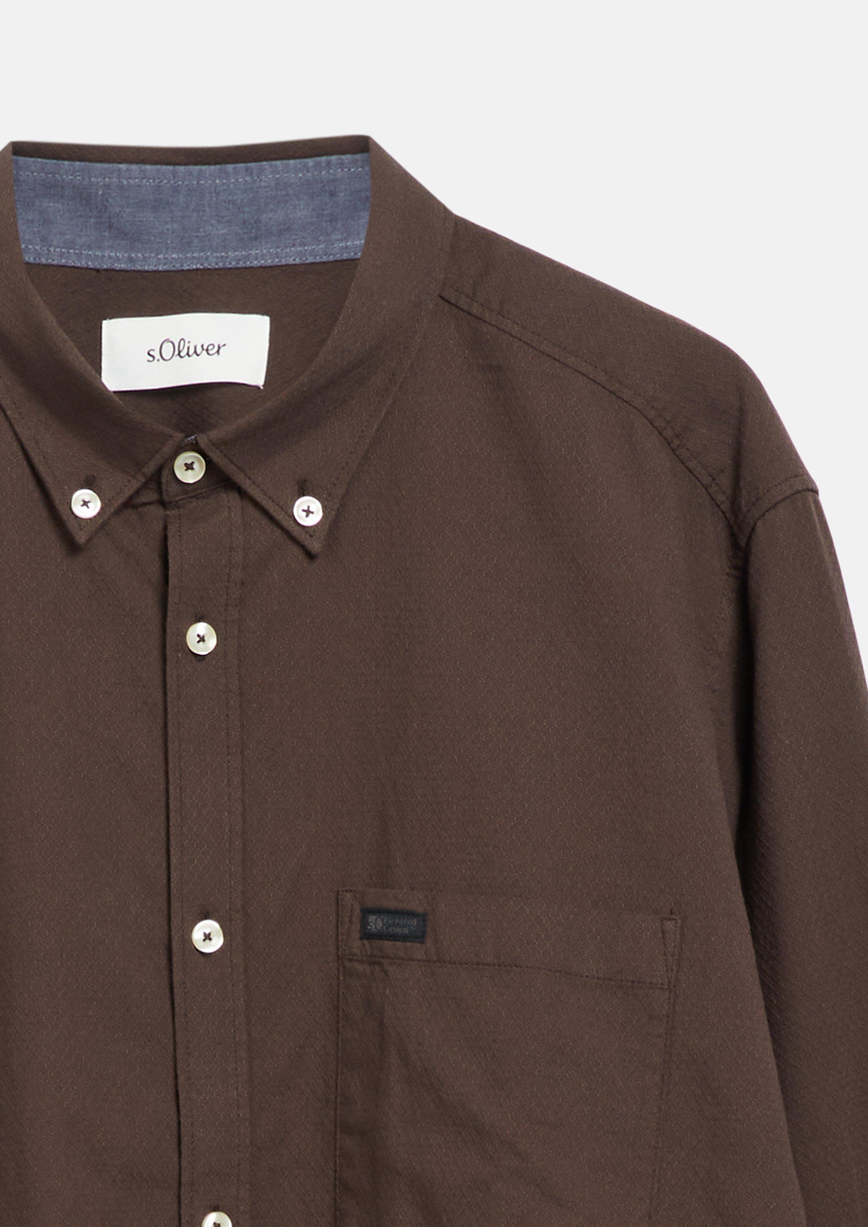 Herren Regular Fit: Fein strukturiertes Hemd mit Button-Down-Kragen in braun von s.Oliver Men Big Sizes