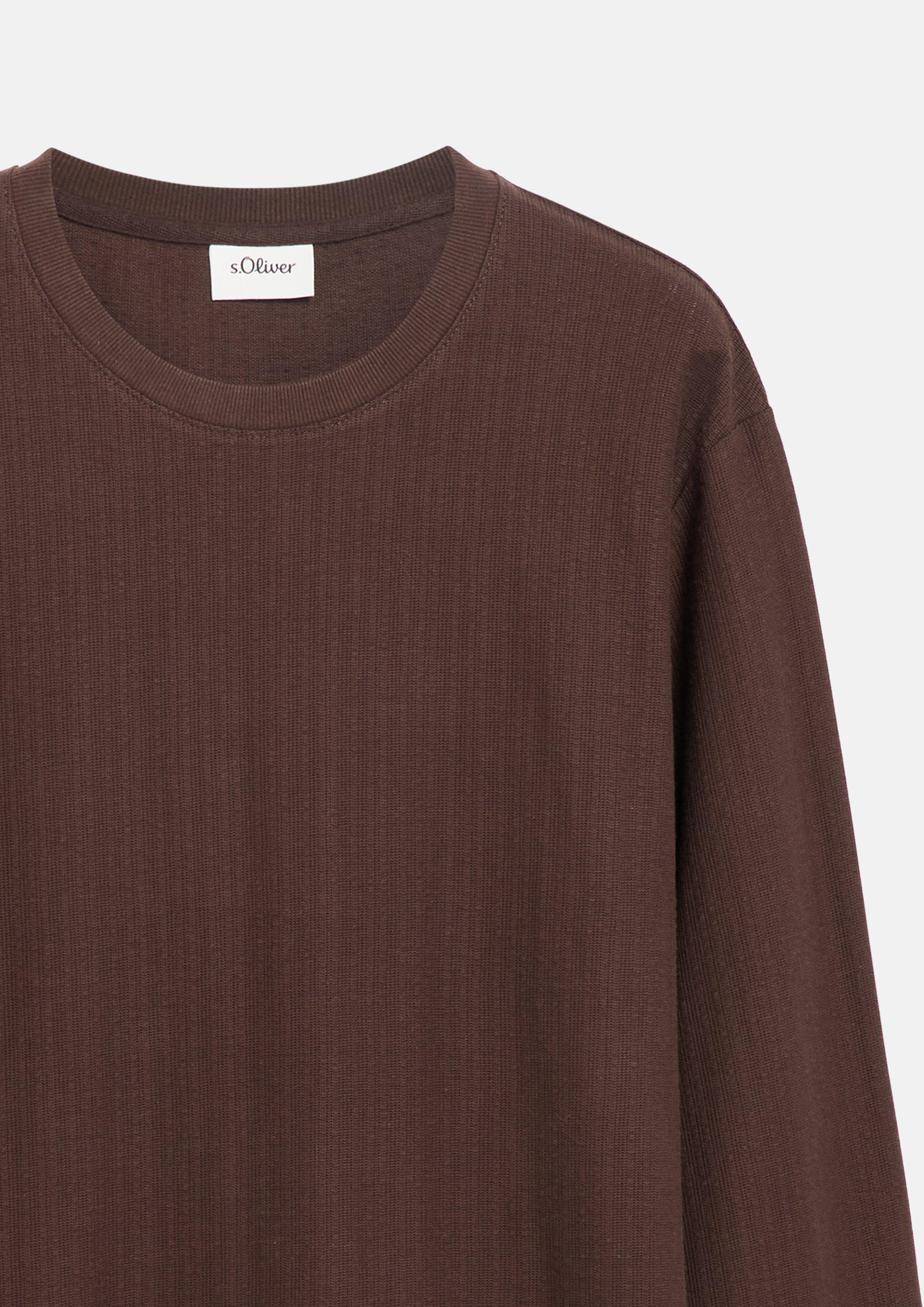 Hommes T-shirt à manches longues texturé, 100 % coton en brun de s.Oliver Men Tall Sizes