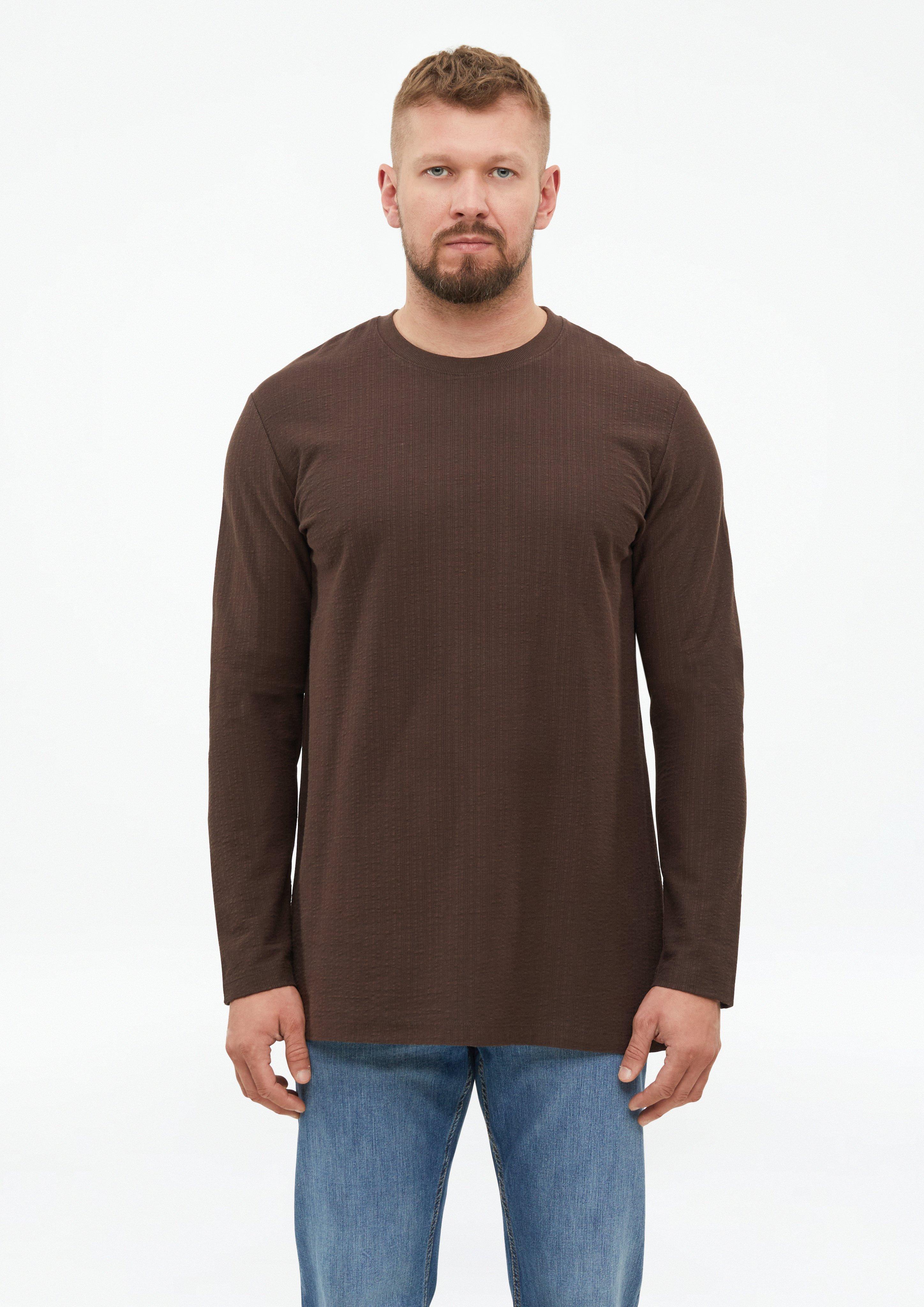 Fakturowana bluzka z długim rękawem ze 100% bawełny w kolorze ciemnobrązowy od s.Oliver Men Tall Sizes