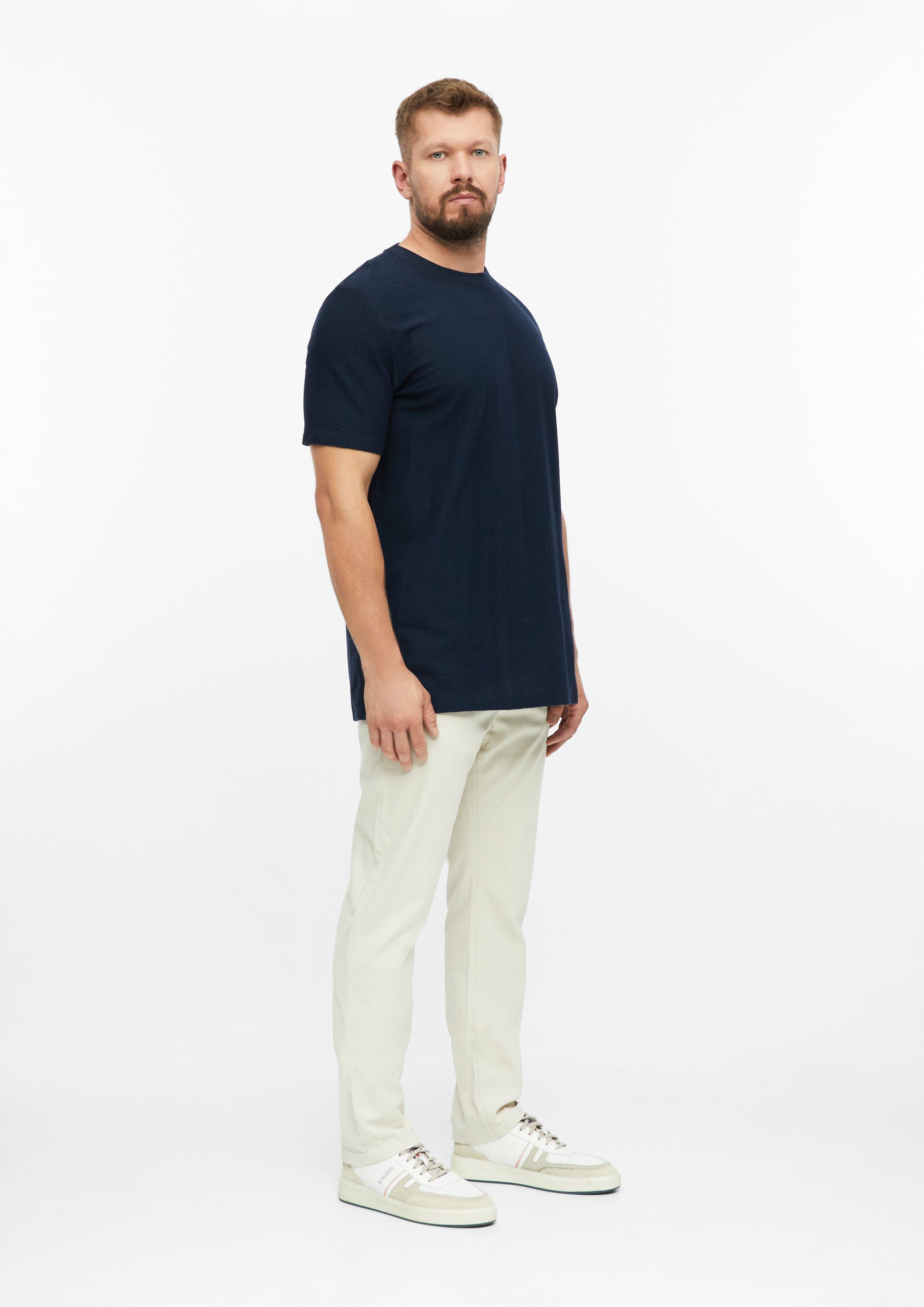 Heren T-shirt met geribbelde structuur in blauw van s.Oliver Men Tall Sizes