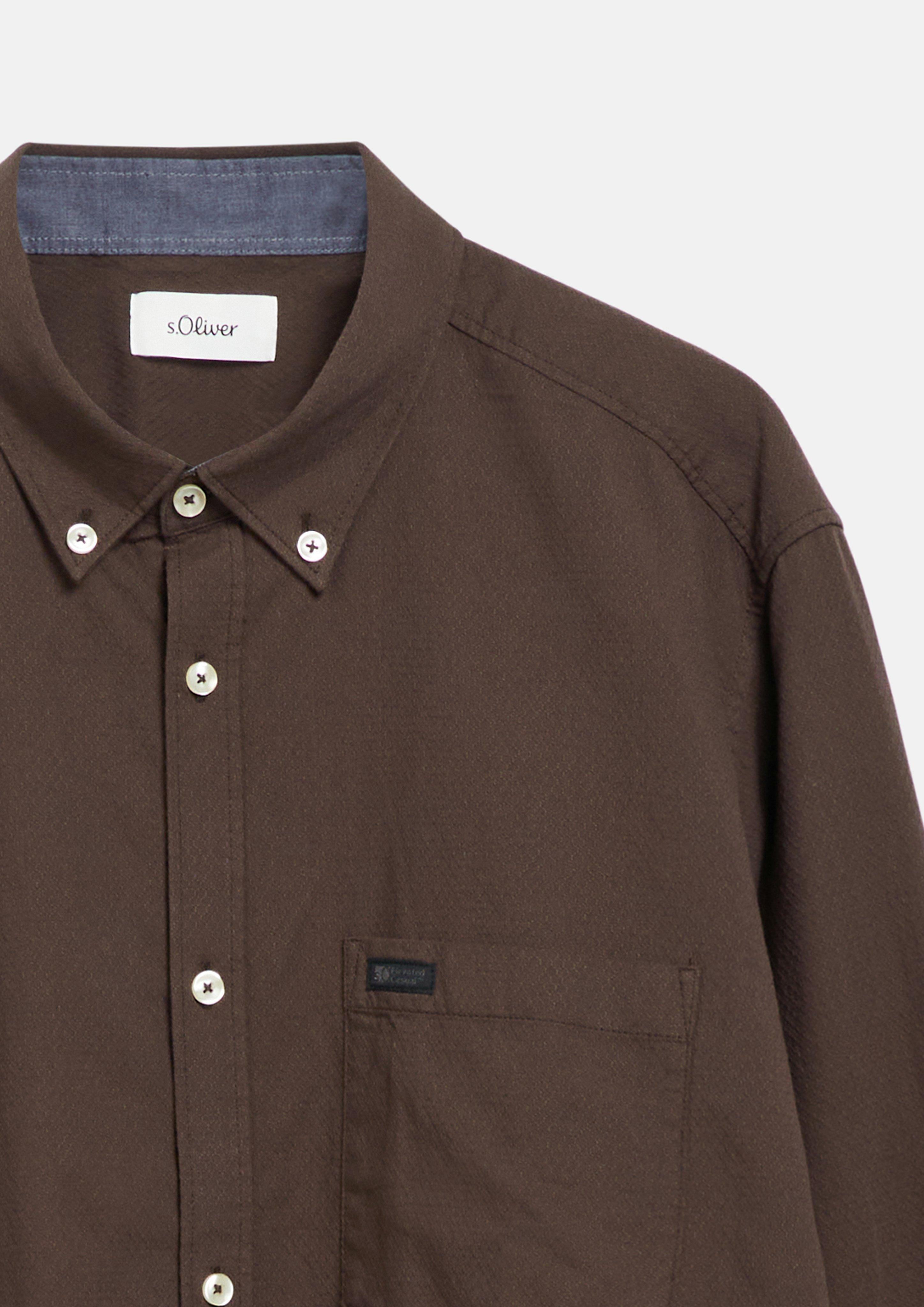 Herren Regular Fit: Fein strukturiertes Hemd mit Button-Down-Kragen in braun von s.Oliver Men Tall Sizes