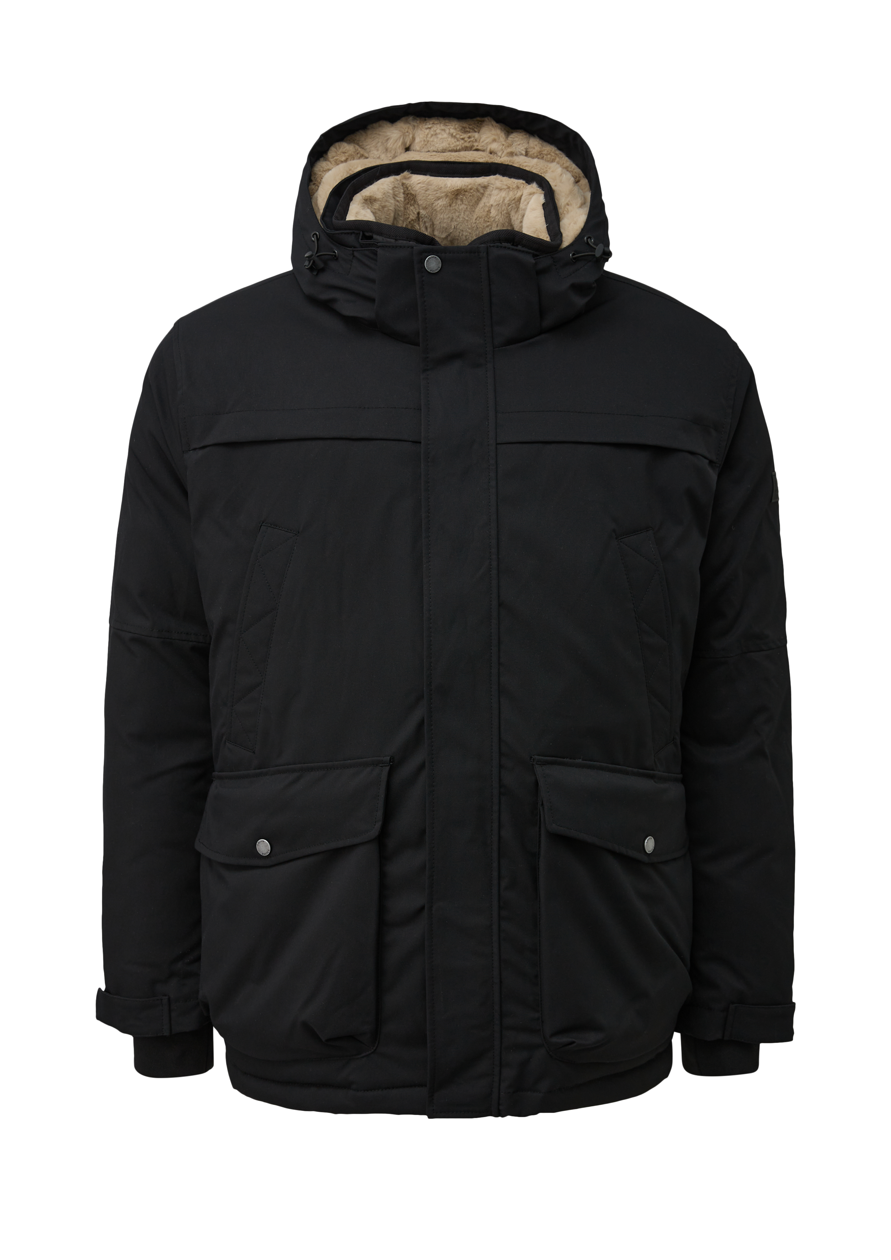 Outdoorparka met afneembare capuchon en teddy-details