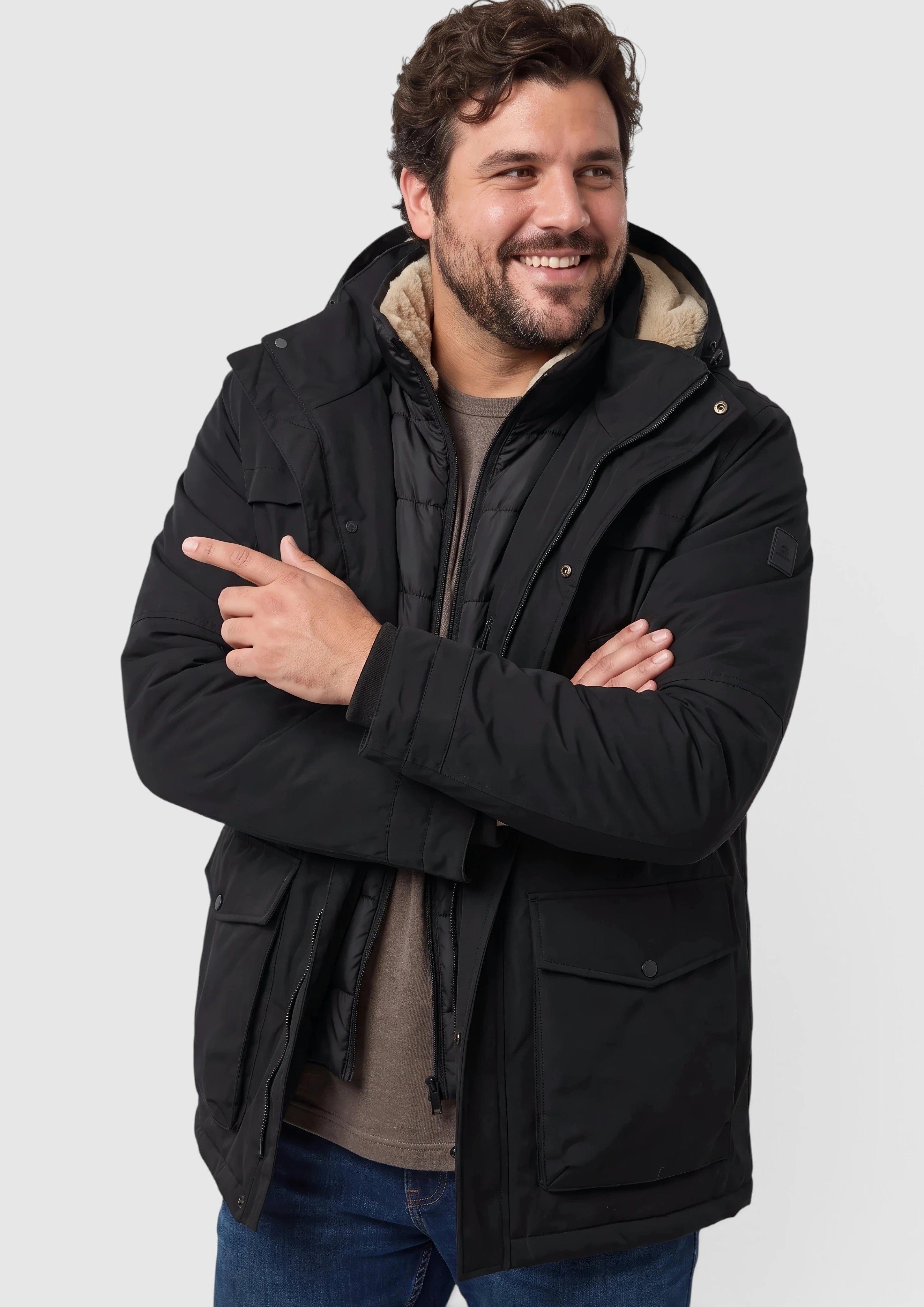 Parka d'extérieur avec capuche amovible et détails en peluche en noir de s.Oliver Men Big Sizes