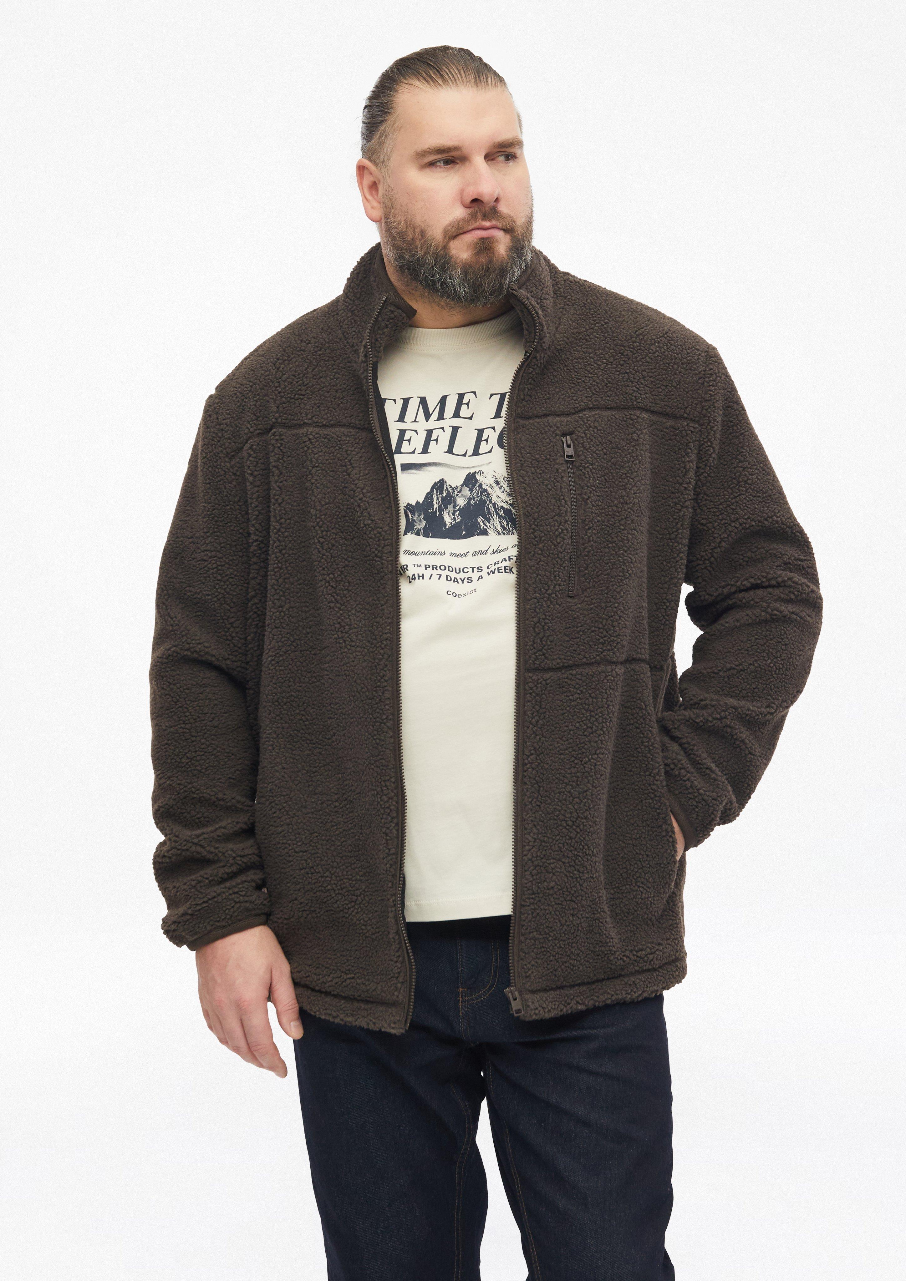 Sportive Teddy-Jacke mit Stehkragen in Farbe dunkelbraun von s.Oliver Men Big Sizes