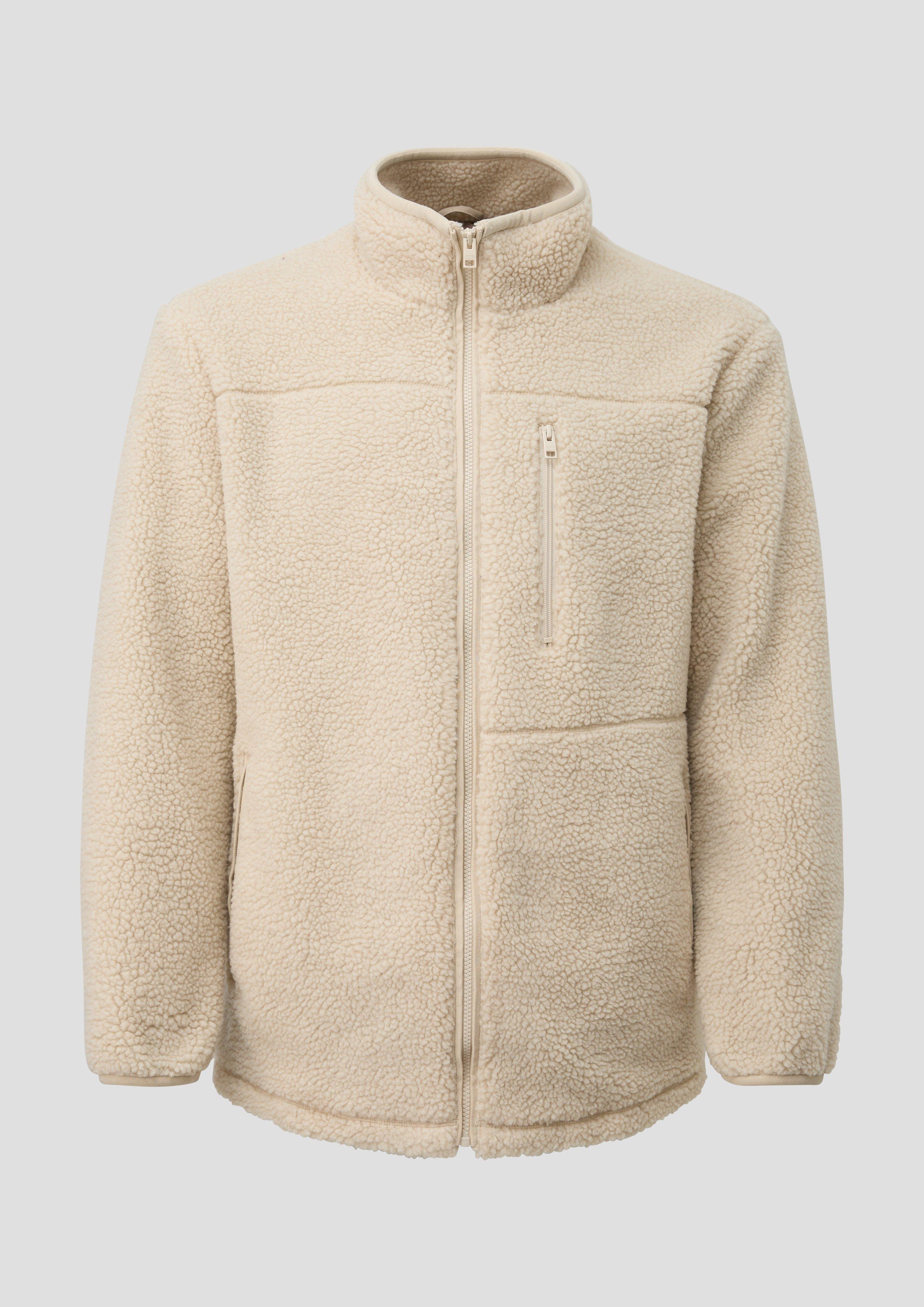 Sporty teddy jacket with a stand-up collar in beige by s.Oliver Men Big Sizes
