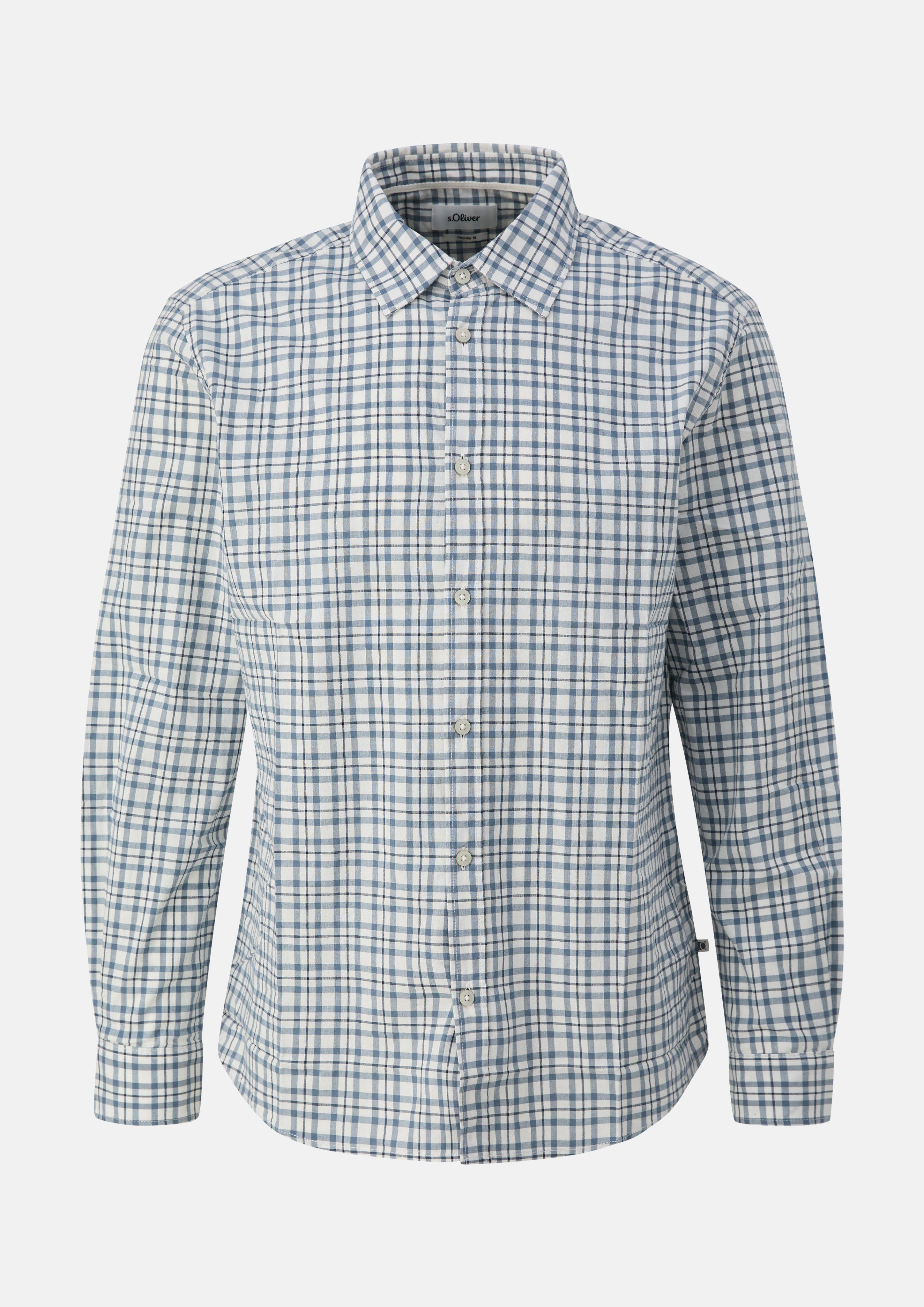 Heren Regular Fit: geruit overhemd met Kent-kraag in blauw van s.Oliver