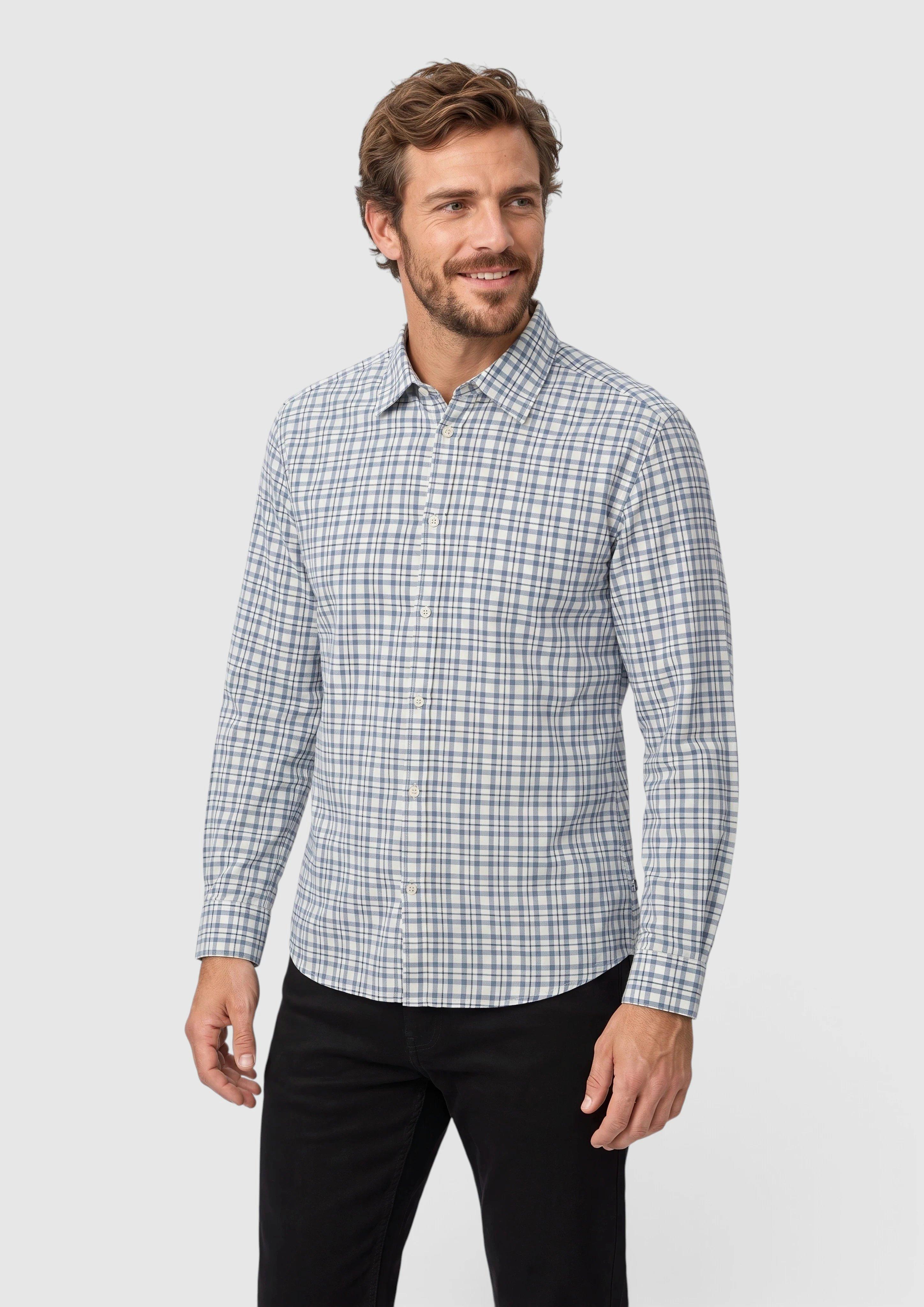 Coupe classique : chemise à carreaux avec col Kent en crème de s.Oliver