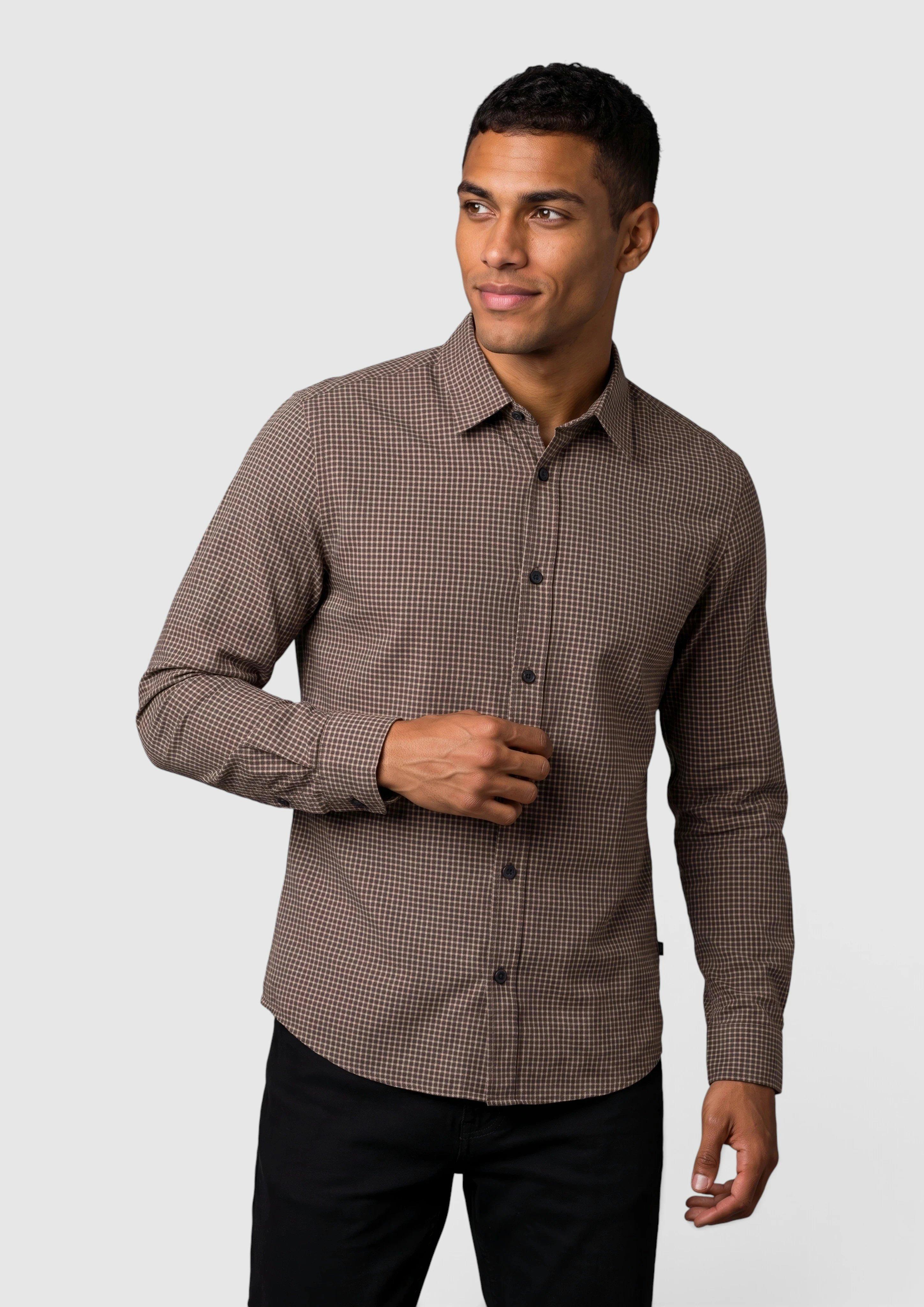 Regular Fit: Checkered Shirt with Kent Collar in dark brown by s.Oliver