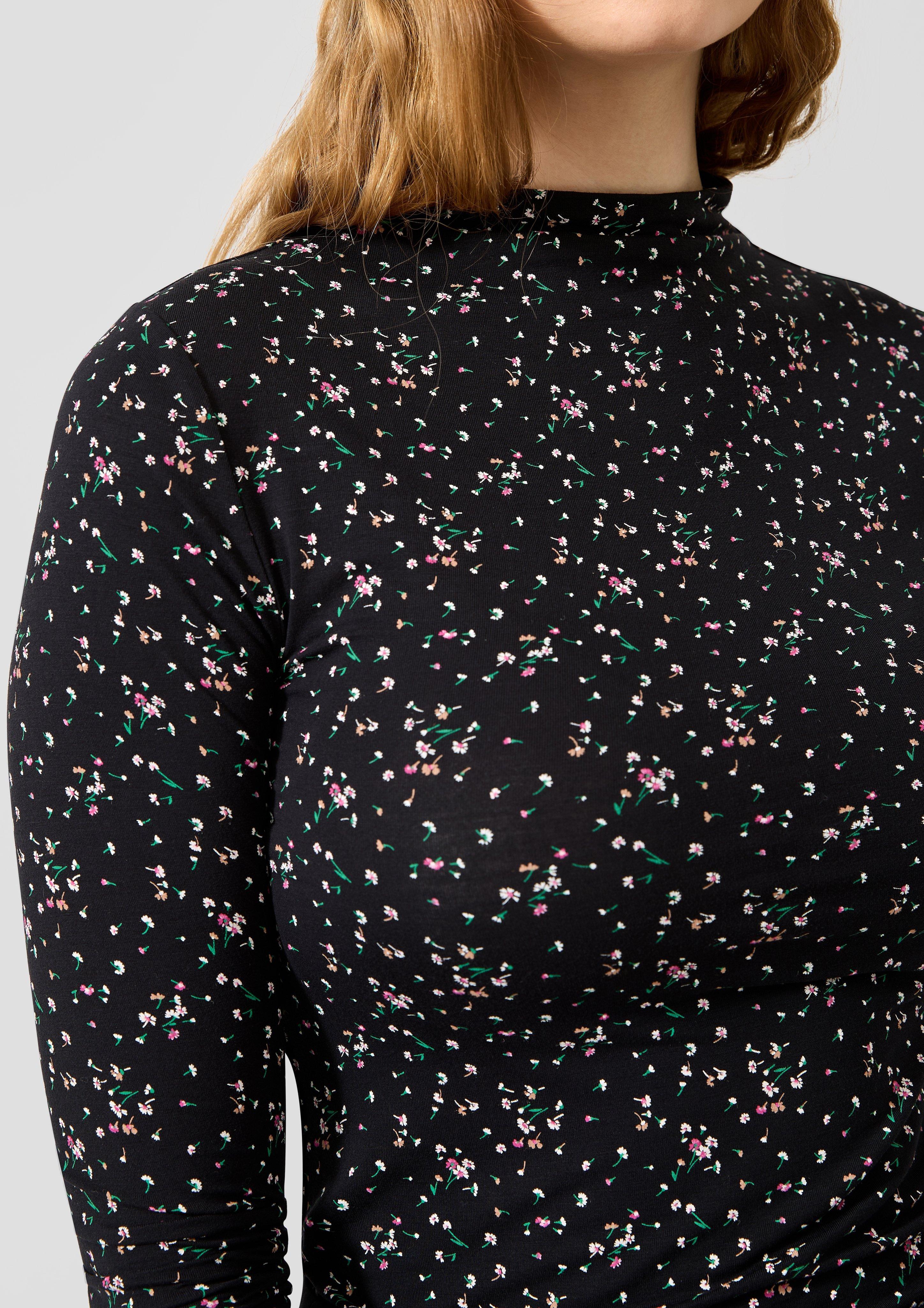 Damen Schmales Viskose-Shirt mit Blumenprint in schwarz von QS