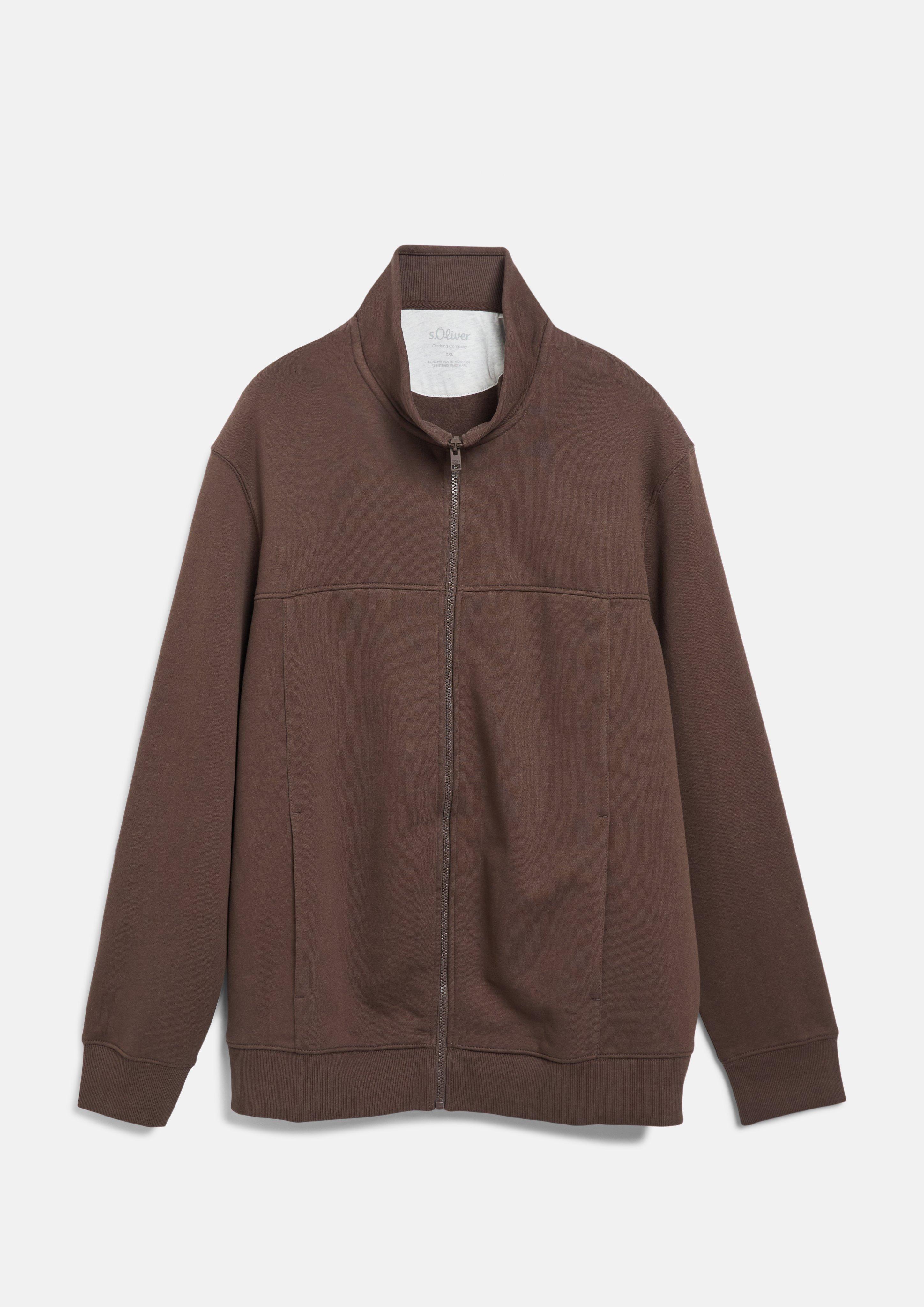 Heren Sweatjack met opstaande kraag en steekzakken in donkerbruin van s.Oliver Men Big Sizes