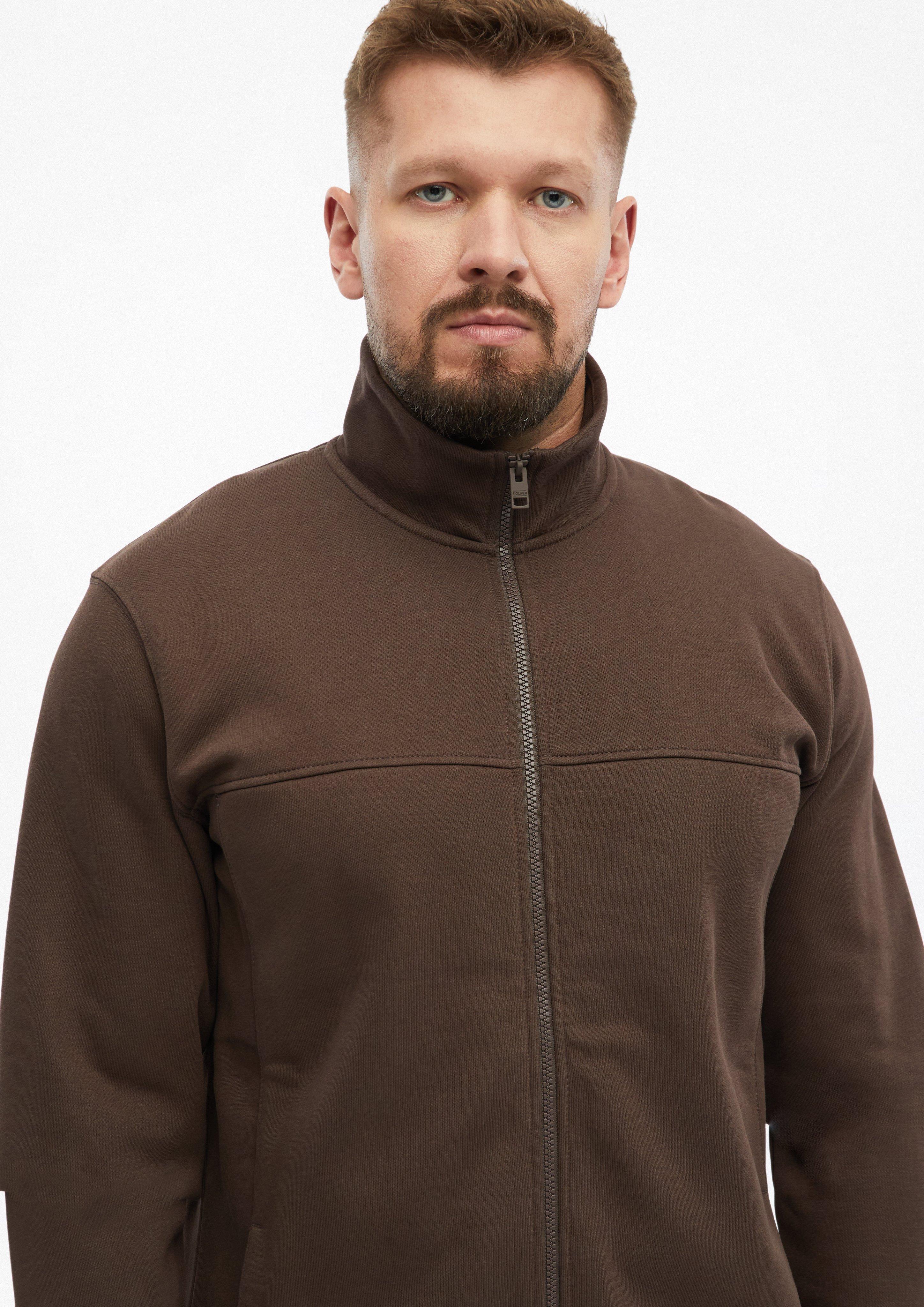 Hommes Veste en molleton à col montant et poches latérales en brun de s.Oliver Men Tall Sizes