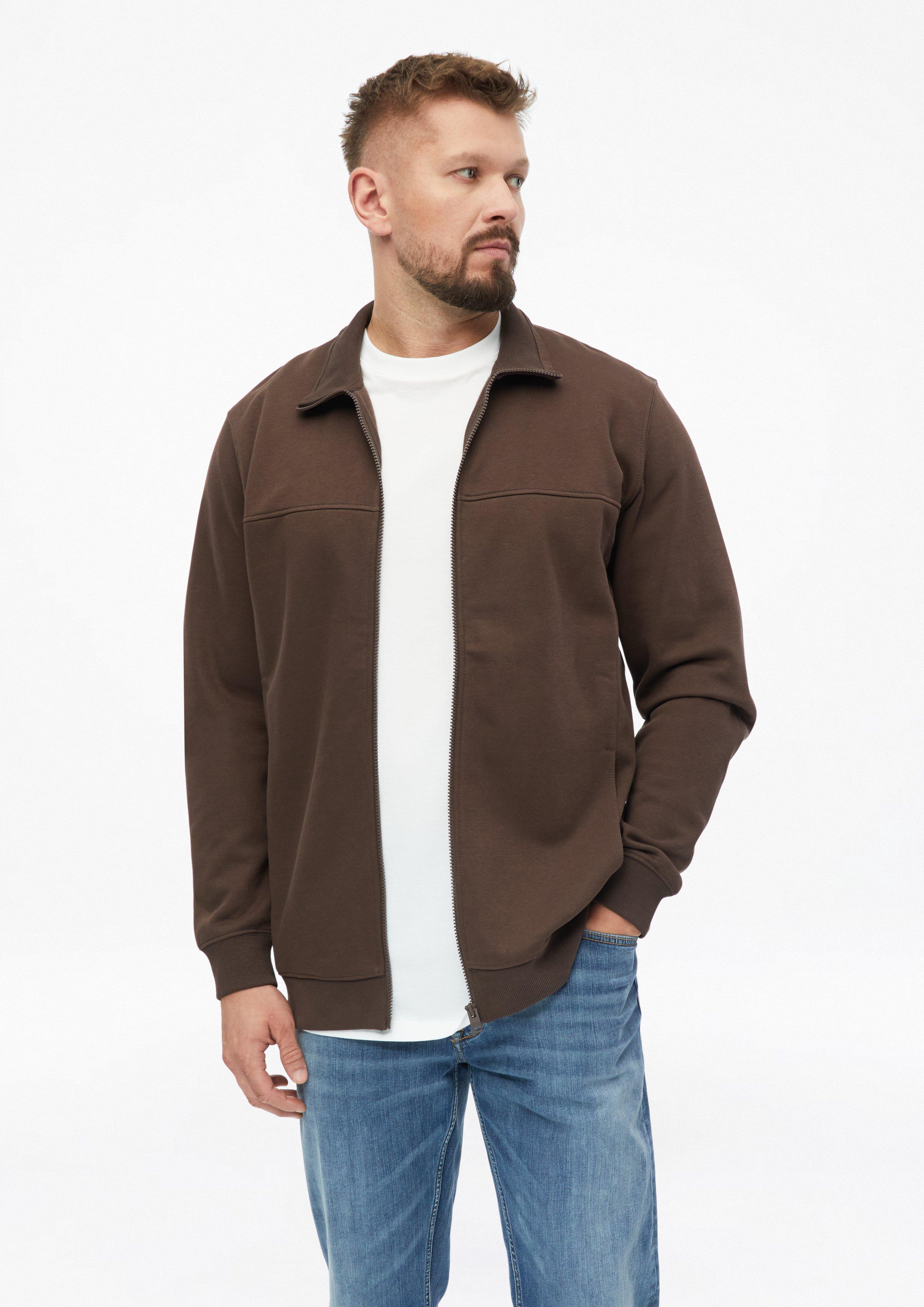 Sweatjacke mit Stehkragen und Eingrifftaschen in Farbe dunkelbraun von s.Oliver Men Tall Sizes