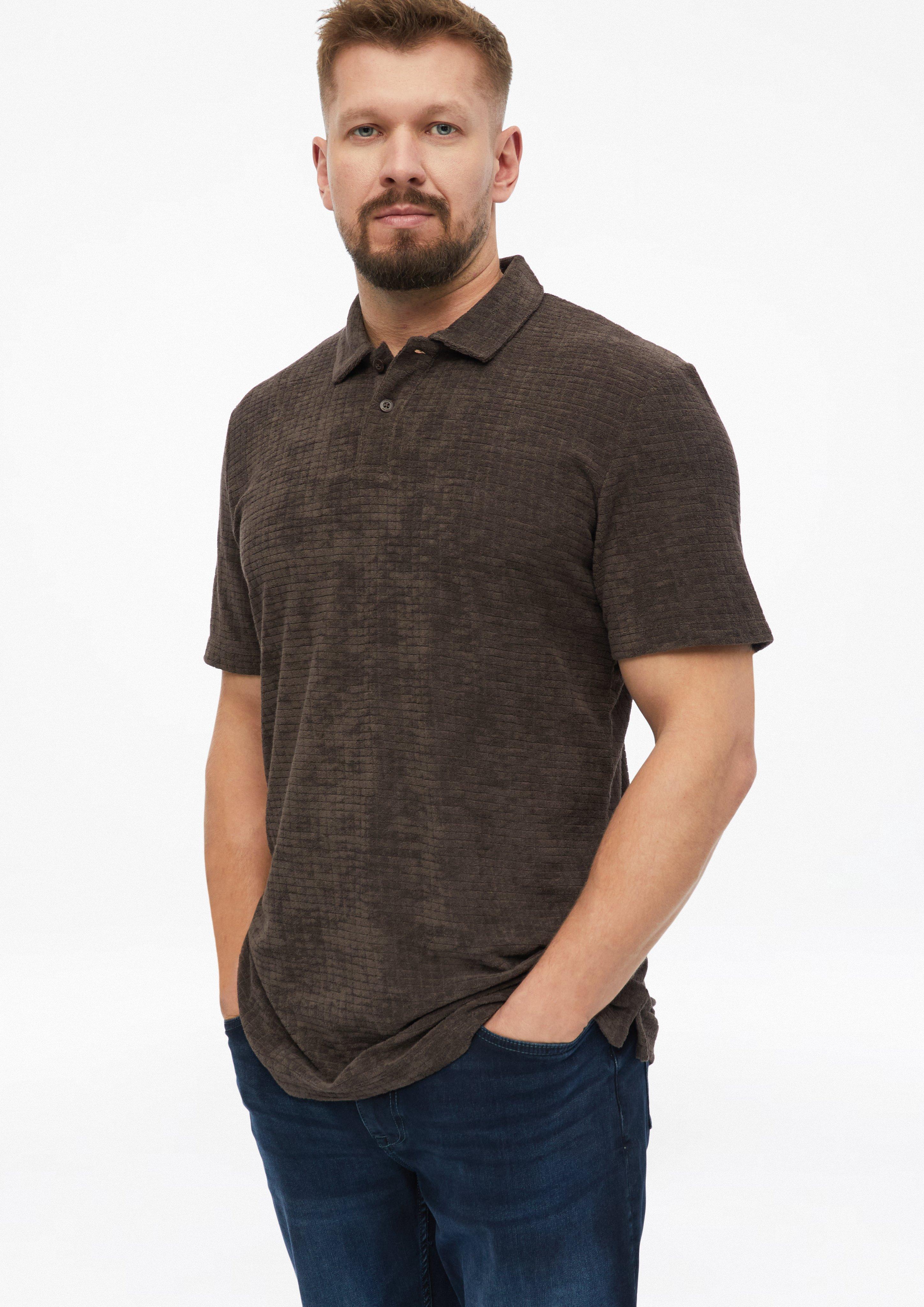 Koszulka polo z fakturowanej frotte w kolorze ciemnobrązowy od s.Oliver Men Tall Sizes